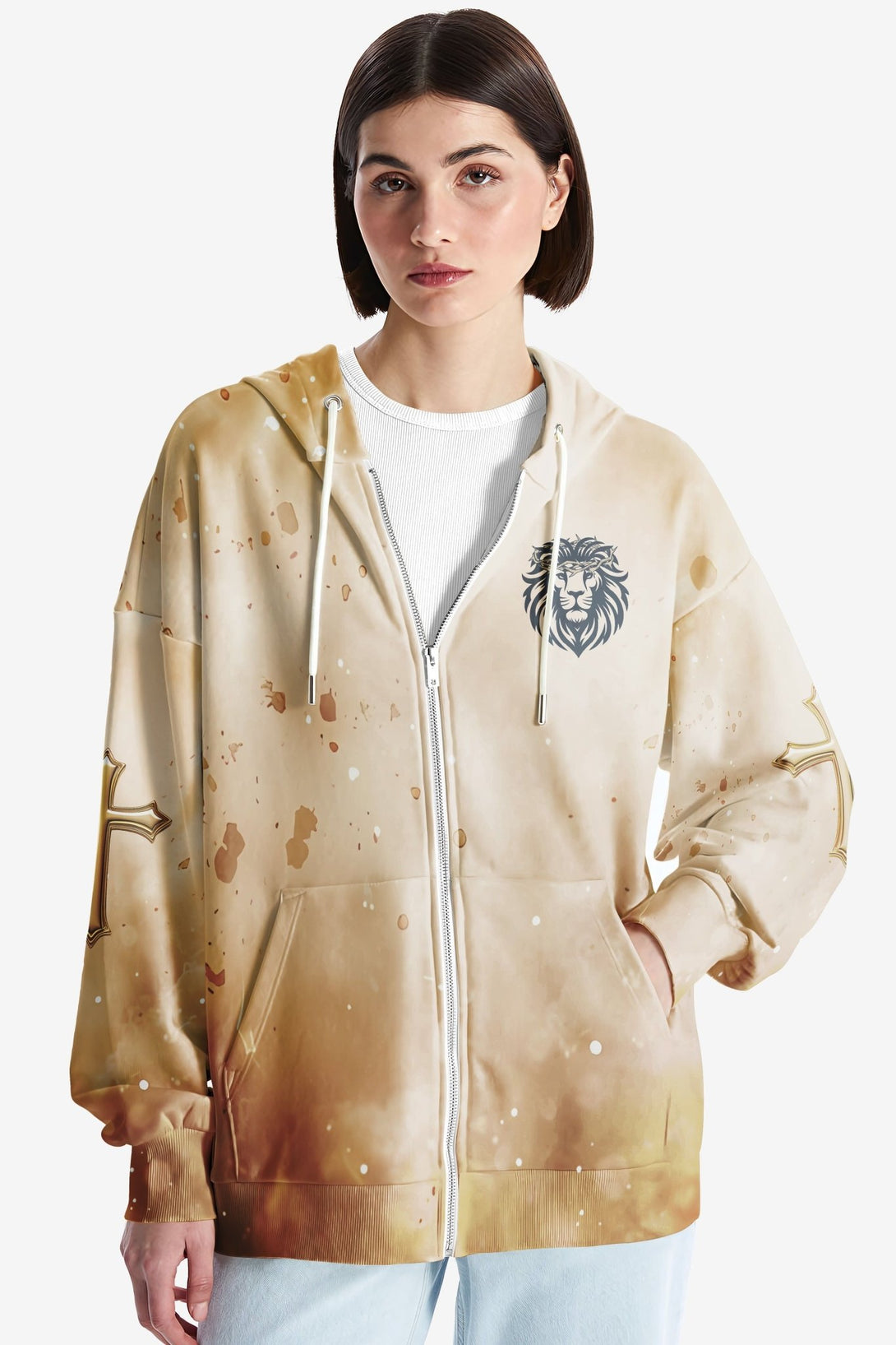 Behold The Lion Of The Tribe Of Judah Has Triumphed All Over Print Zip Hoodie - Christ Color