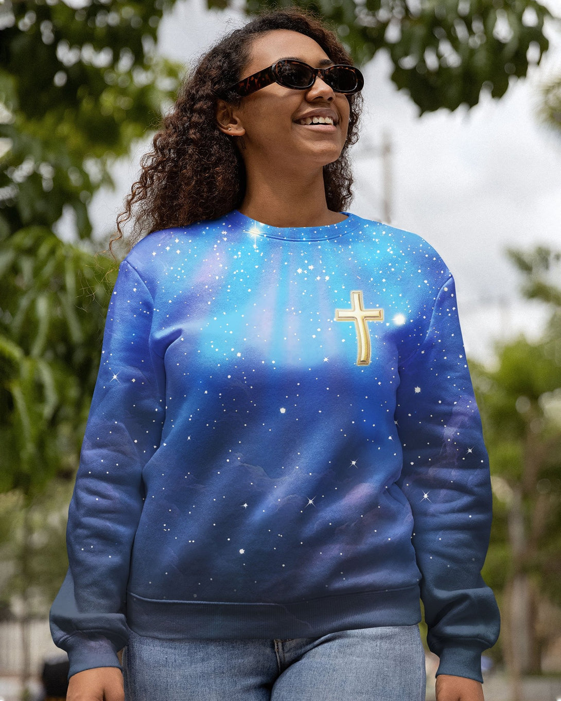 Faith Can Move Mountains All Over Print Sweater - Christ Color