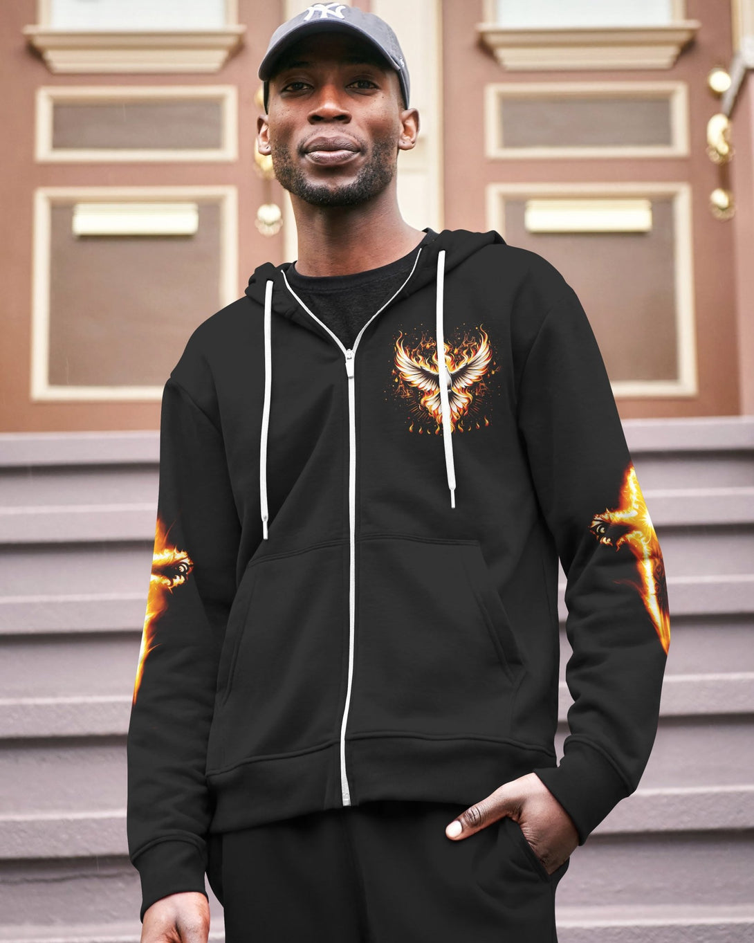 Baptized In Fire All Over Print Zip Hoodie - Christ Color