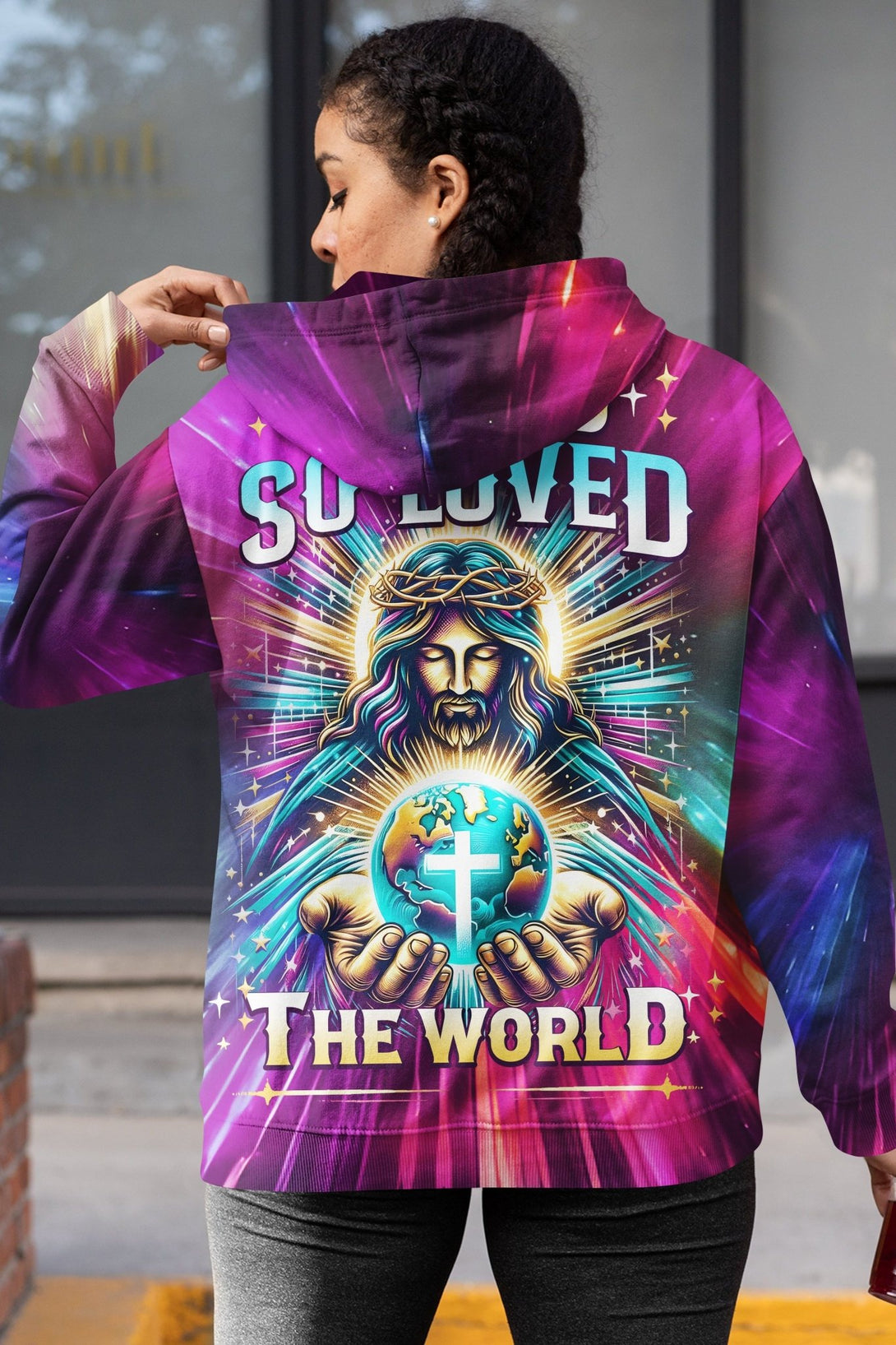 For God So Loved The World All Over Print Zip Hoodie - Christ Color