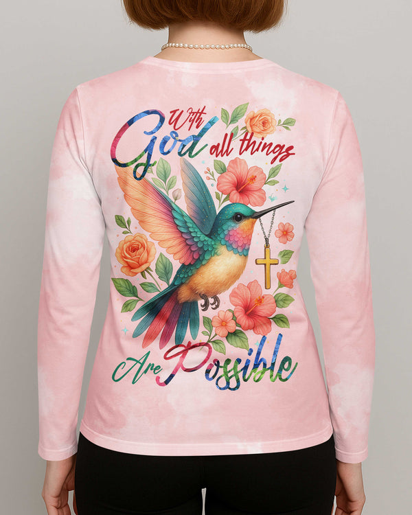 With God All Things Are Possible All Over Print V-neck Long Sleeves Shirt