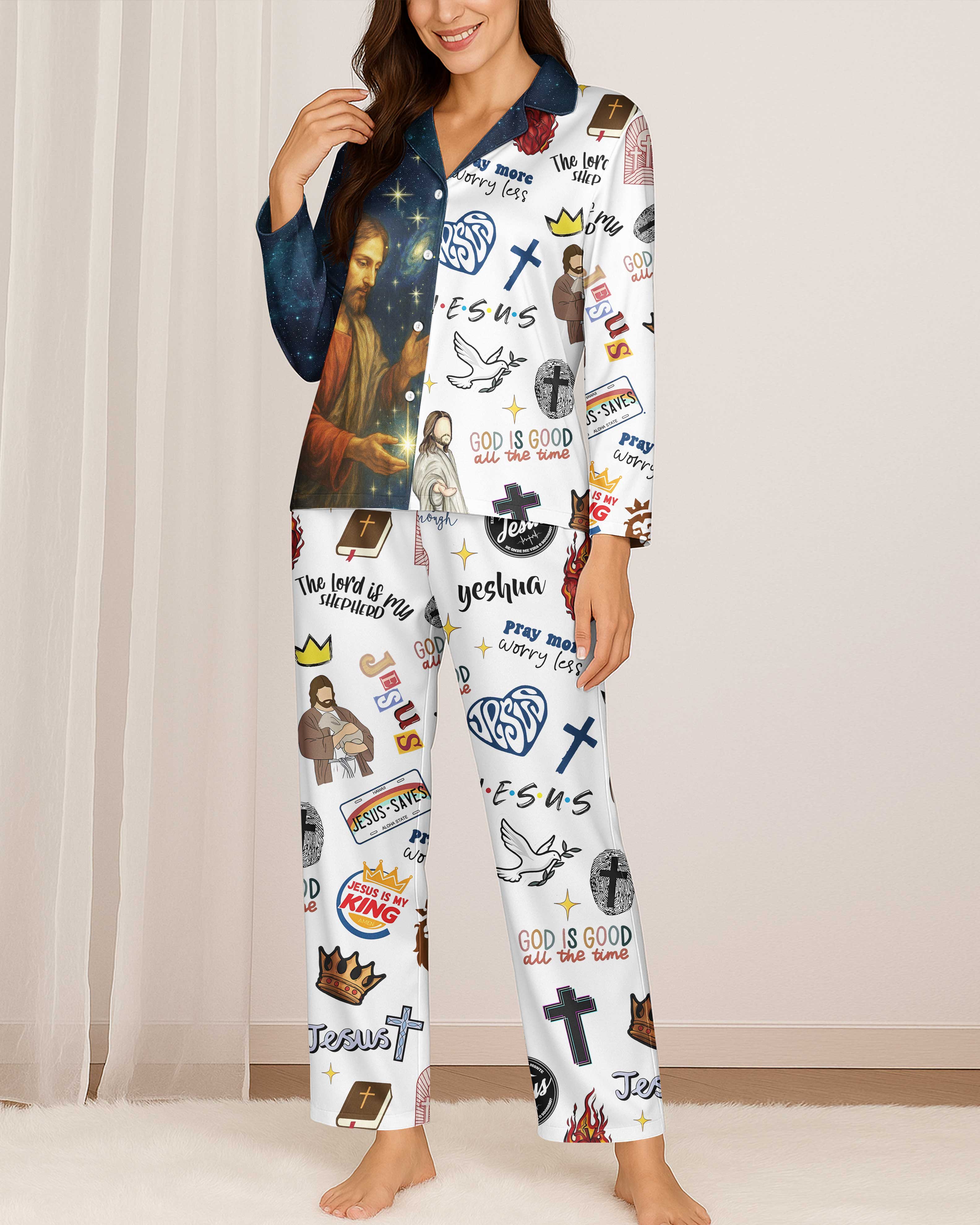 Pray More Worry Less All Over Print Button Pajamas