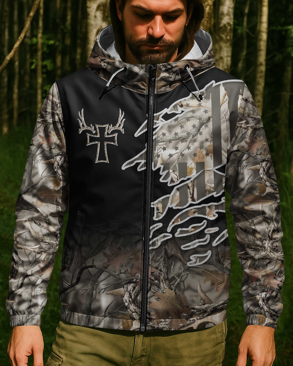 Hunting In My Veins And Jesus In My Heart All Over Print Outdoor Jacket