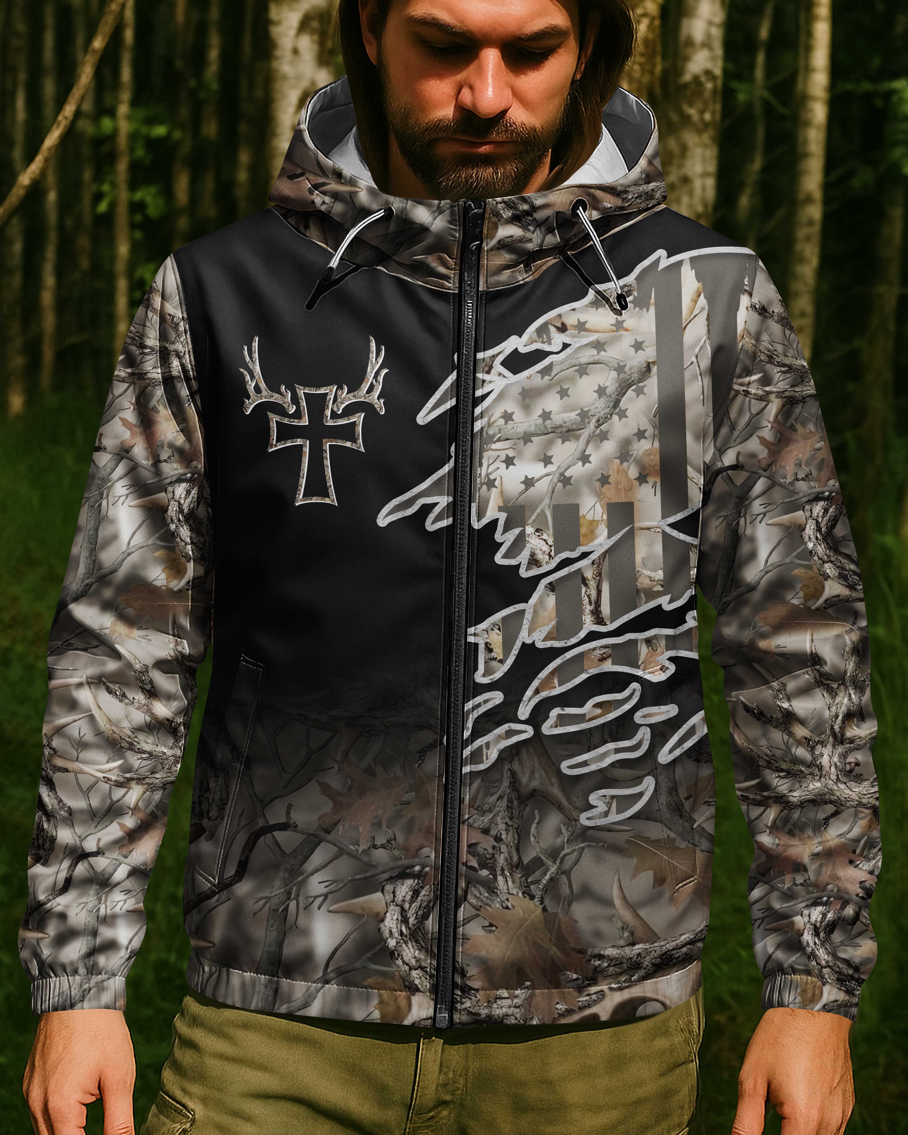 Hunting In My Veins And Jesus In My Heart All Over Print Outdoor Jacket