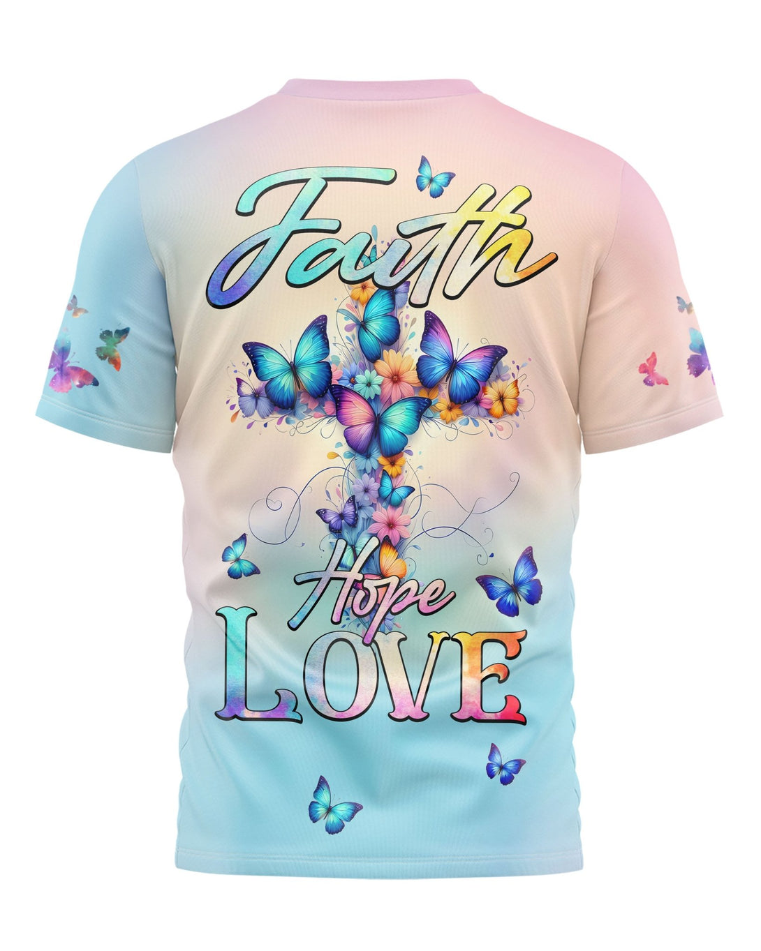 Butterfly Faith Hope Love All Over Print T-shirt - Christ Color