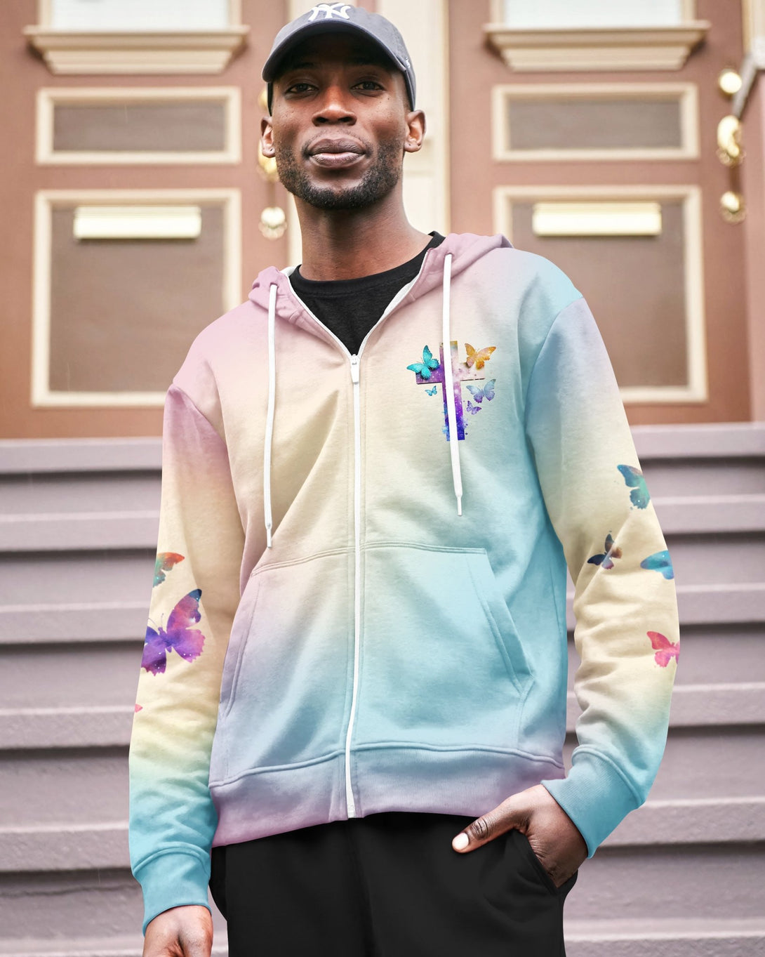 Butterfly Faith Hope Love All Over Print Zip Hoodie - Christ Color