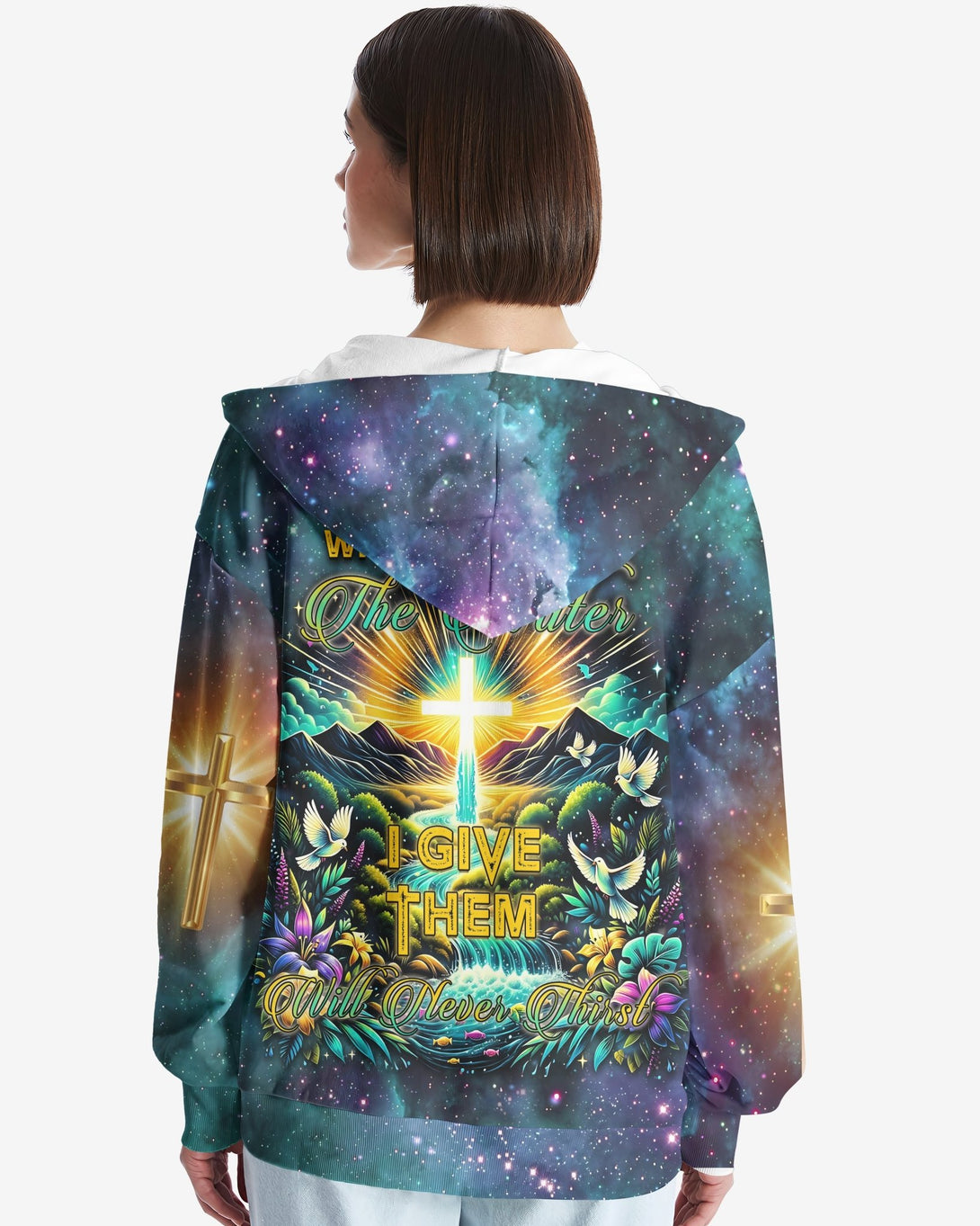 Whoever Drinks The Water I Give Them Will Never Thirst All Over Print Zip Hoodie - Christ Color