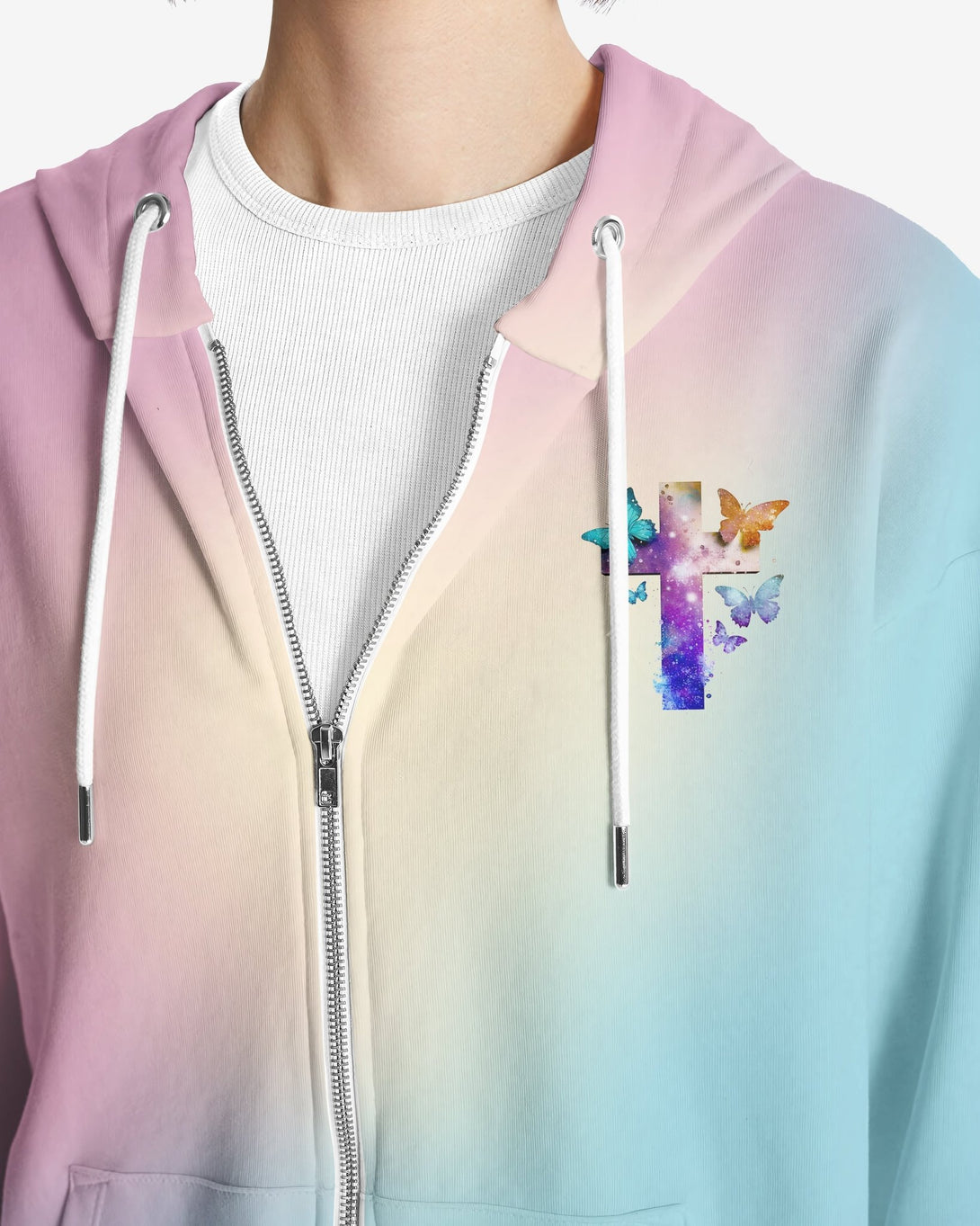 Butterfly Faith Hope Love All Over Print Zip Hoodie - Christ Color