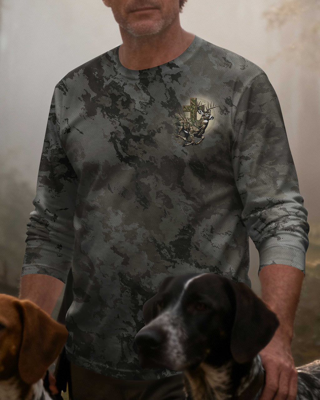 Just A Man Who Likes Hunting And Believes In Jesus All Over Print Long Sleeves T-Shirt