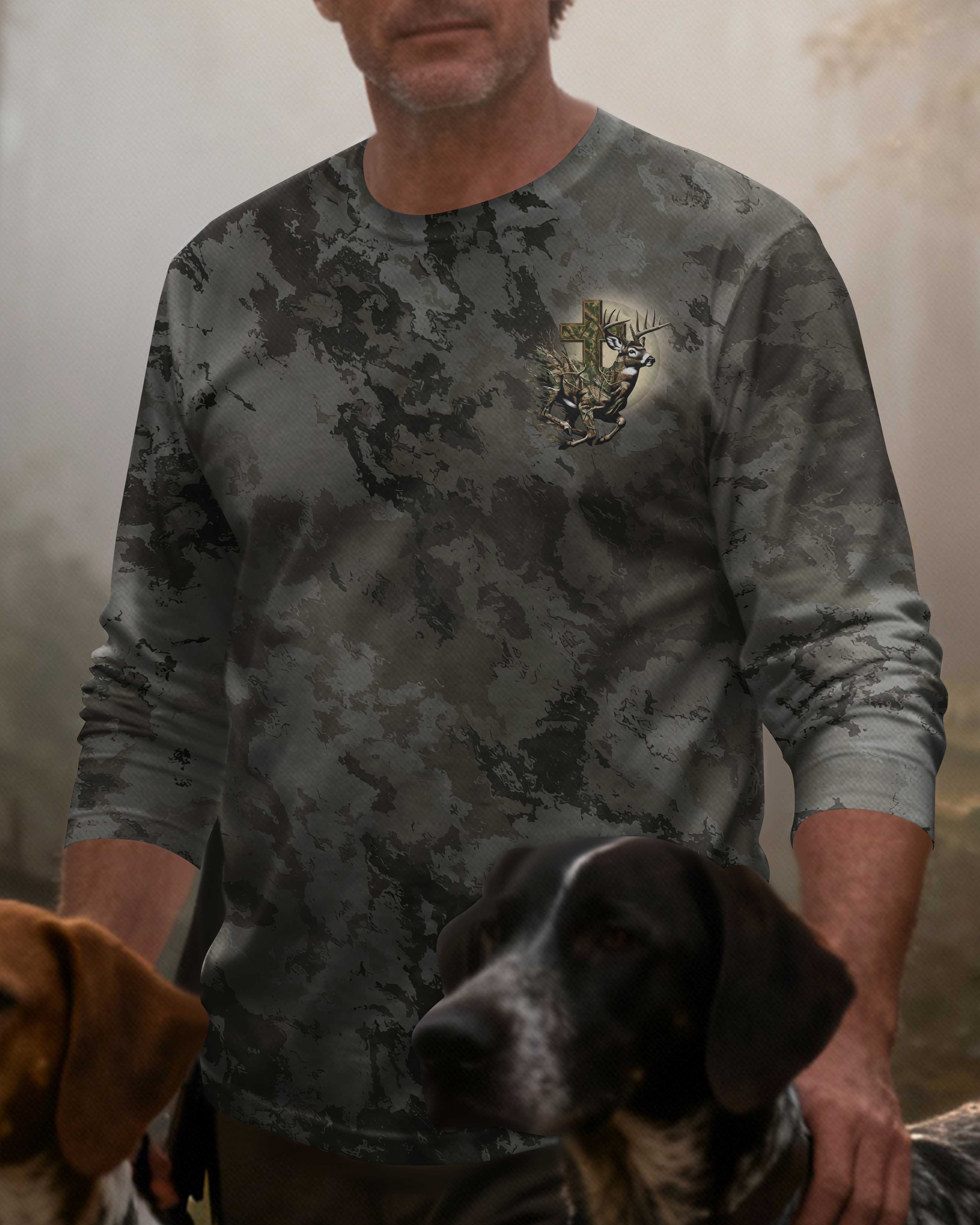 Just A Man Who Likes Hunting And Believes In Jesus All Over Print Long Sleeves T-Shirt