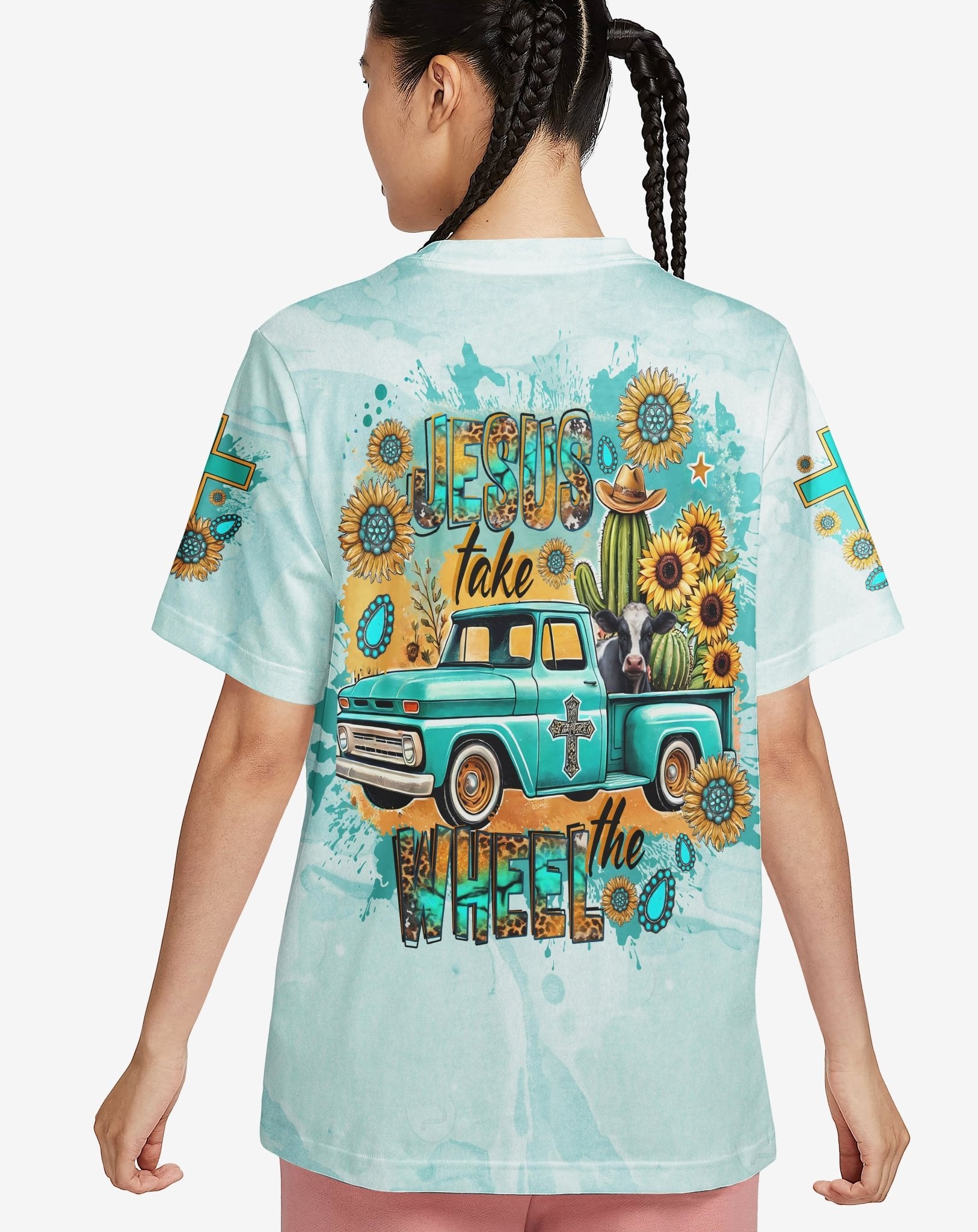Jesus Take The Wheel All Over Print T-shirt - Christ Color