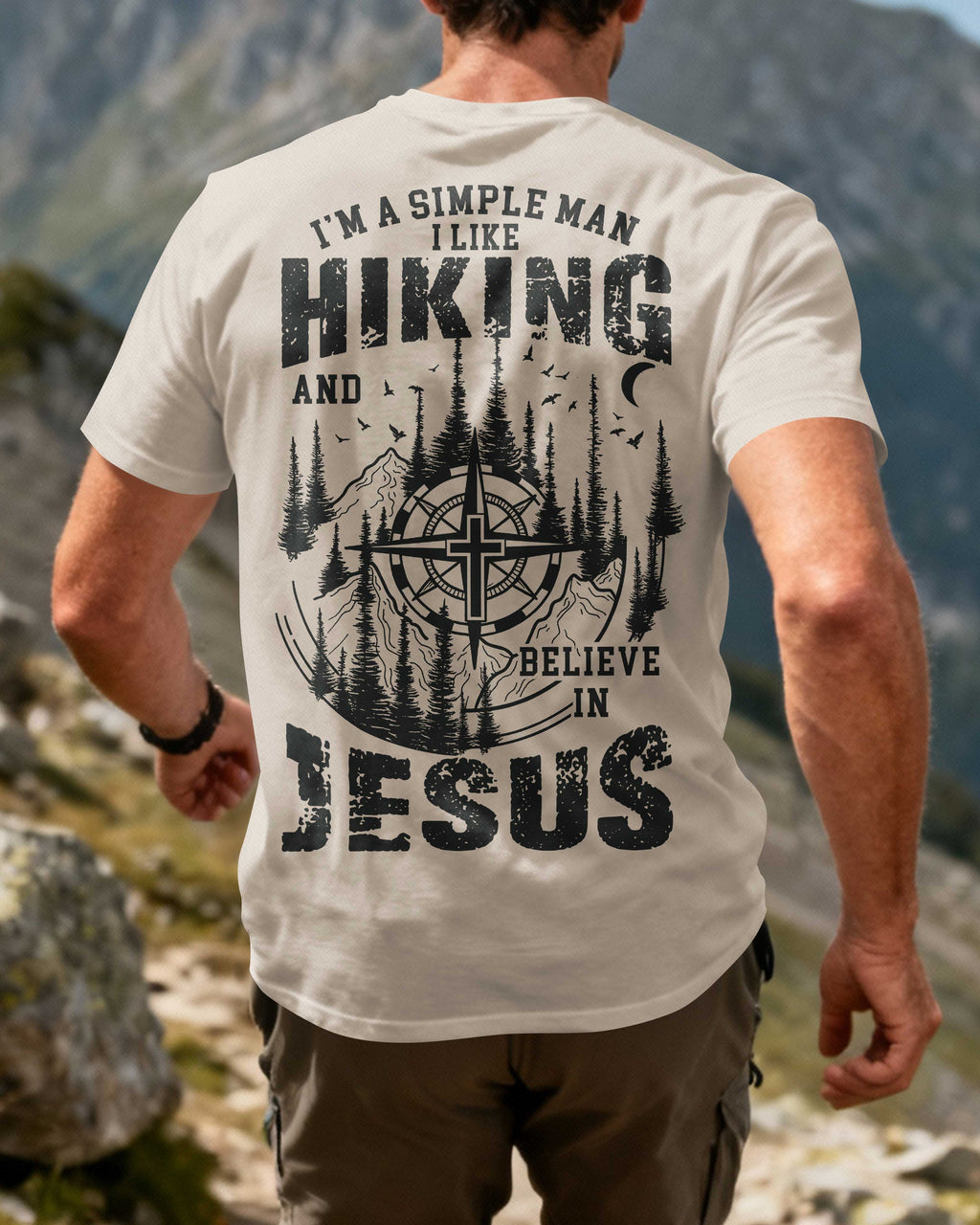I'm A Simple Man I Like Hiking And I Believe In Jesus All Over Print T-Shirt