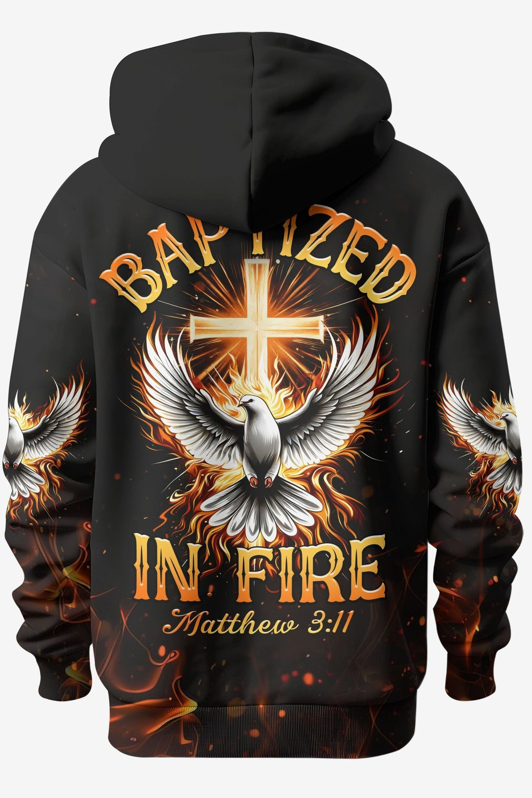 Baptized In Fire Matthew 3:11 All Over Print Hoodie - Christ Color