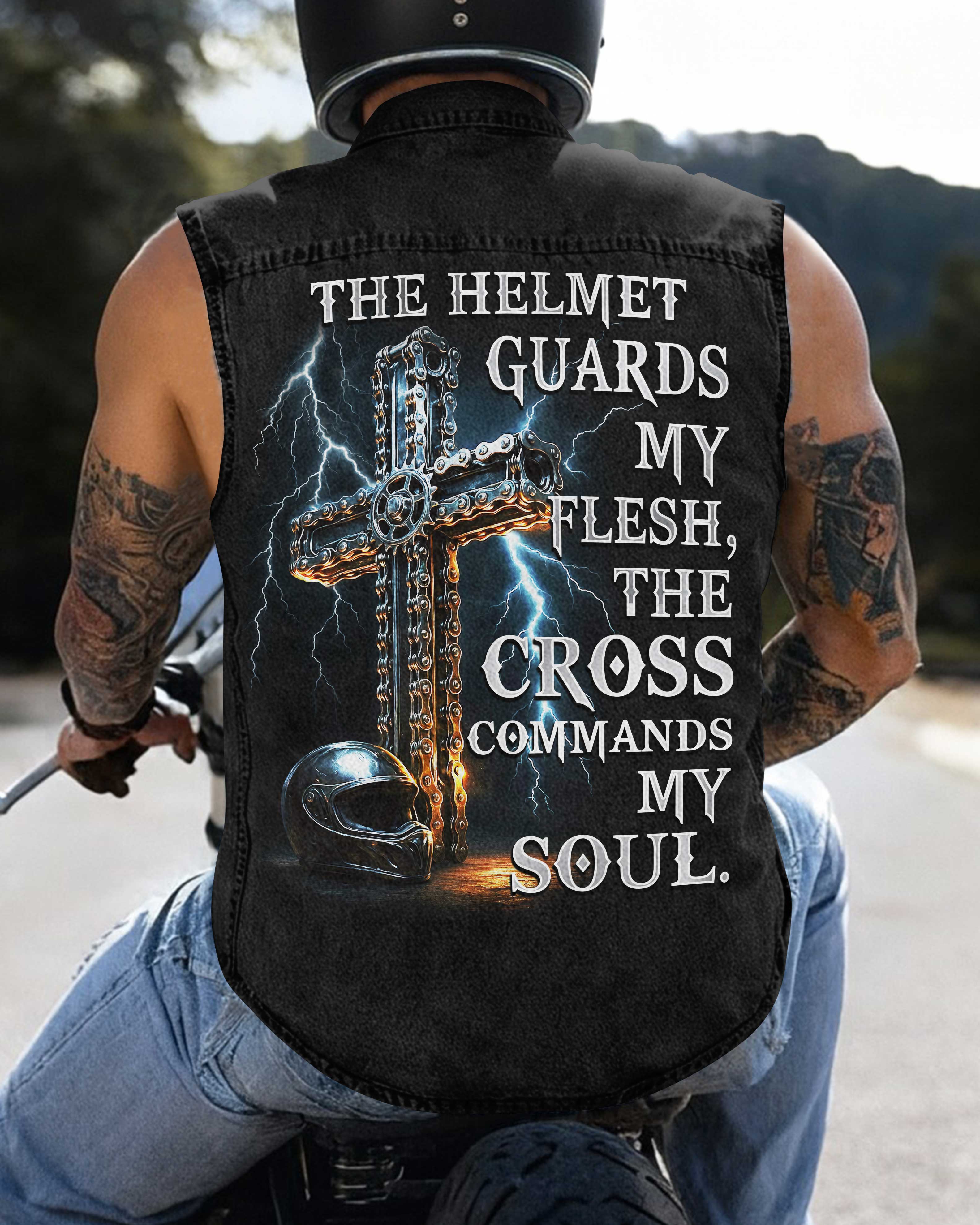 The Helmet Guards My Flesh Sleevesless Denim T-Shirt
