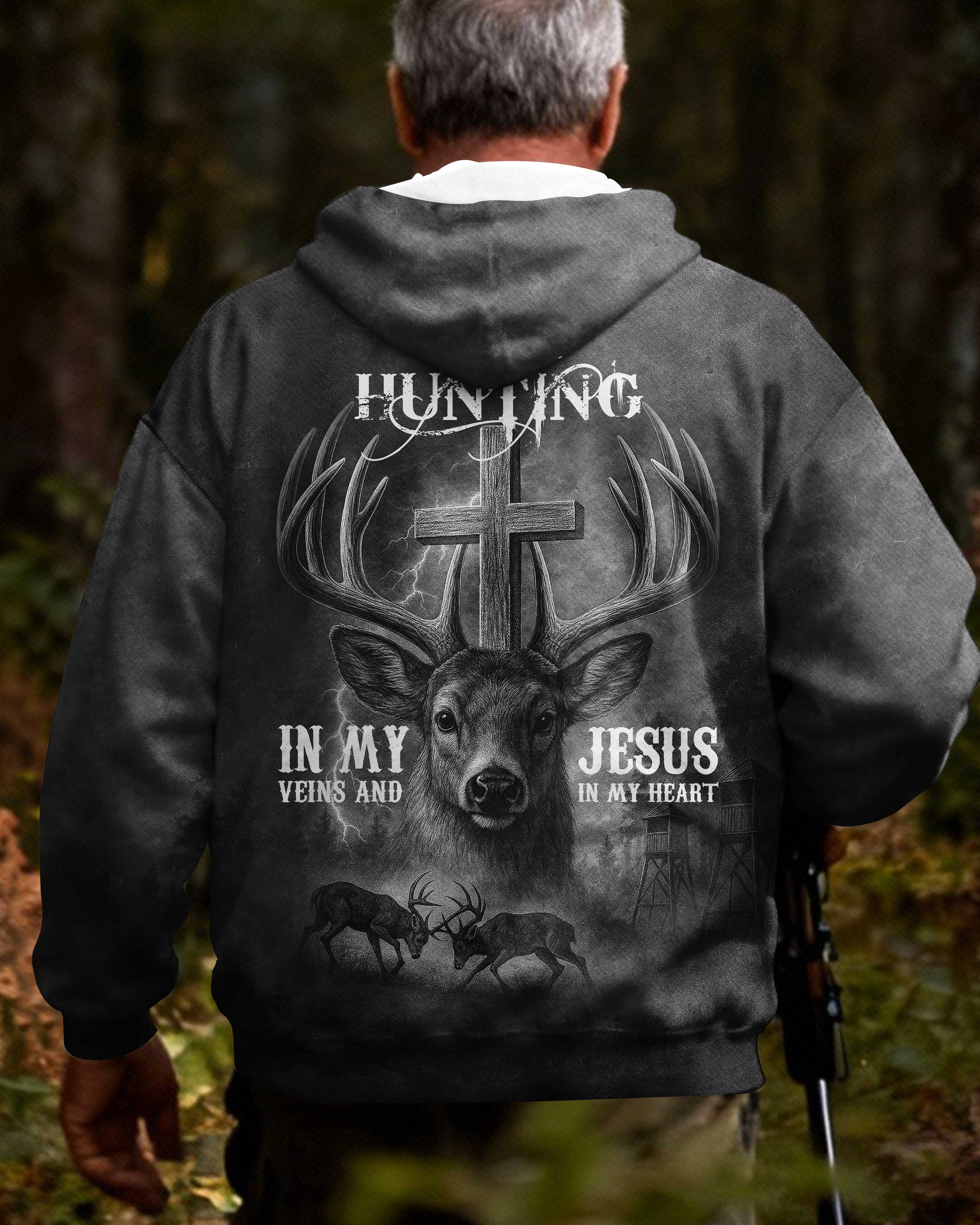 I've Got Hunting In My Veins And Jesus In My Heart Black T-Shirt