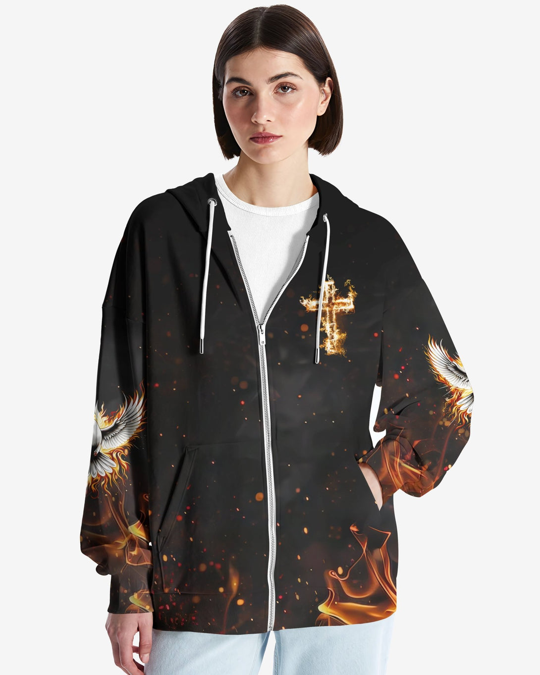 Baptized In Fire Matthew 3:11 All Over Print Zip Hoodie - Christ Color