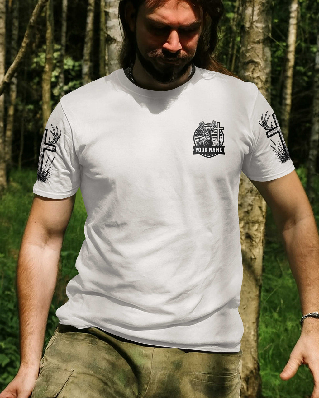 God Guns And Deer That's How We Hunt And Pray All Over Print Custom Name T-Shirt
