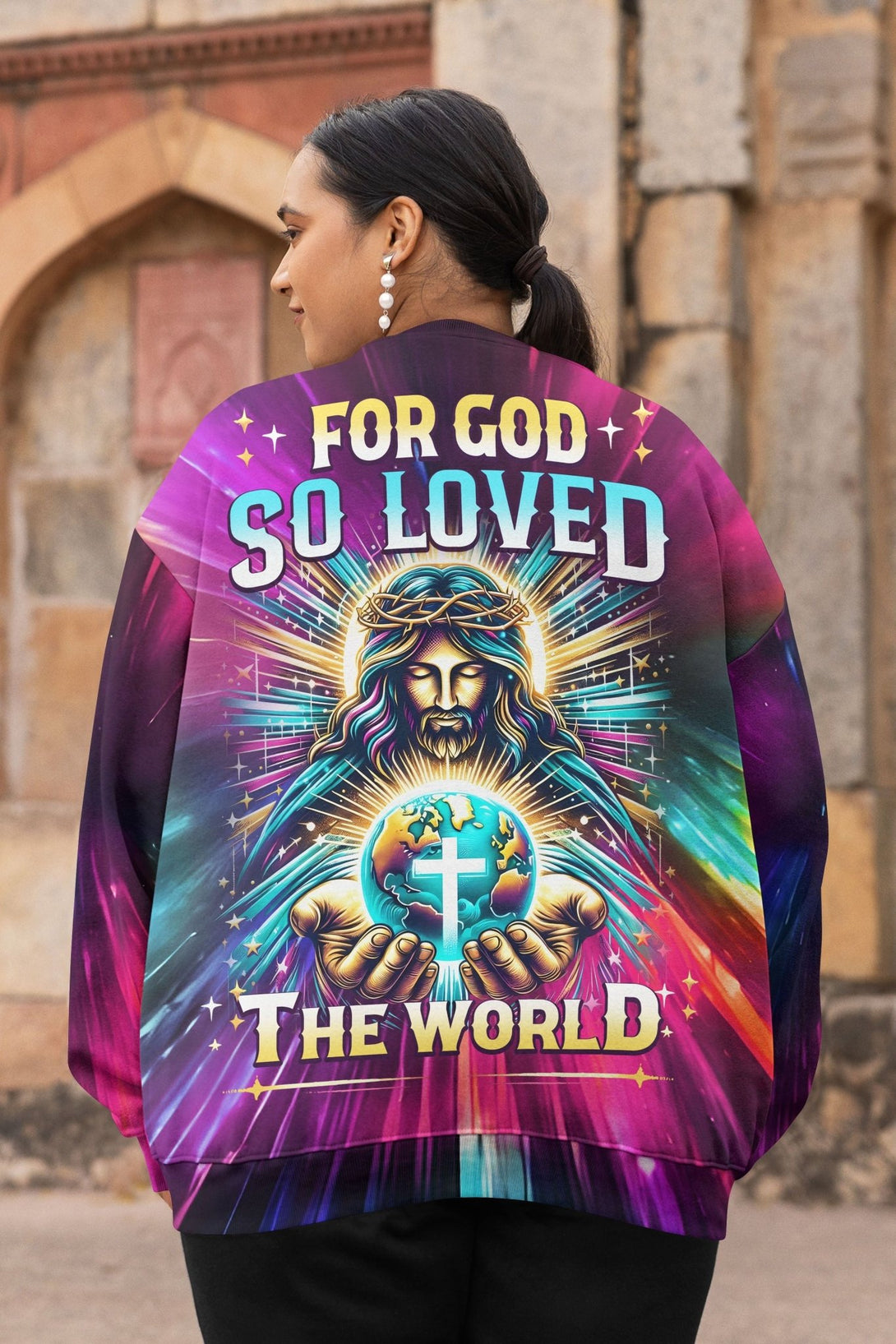 For God So Loved The World All Over Print Sweater - Christ Color