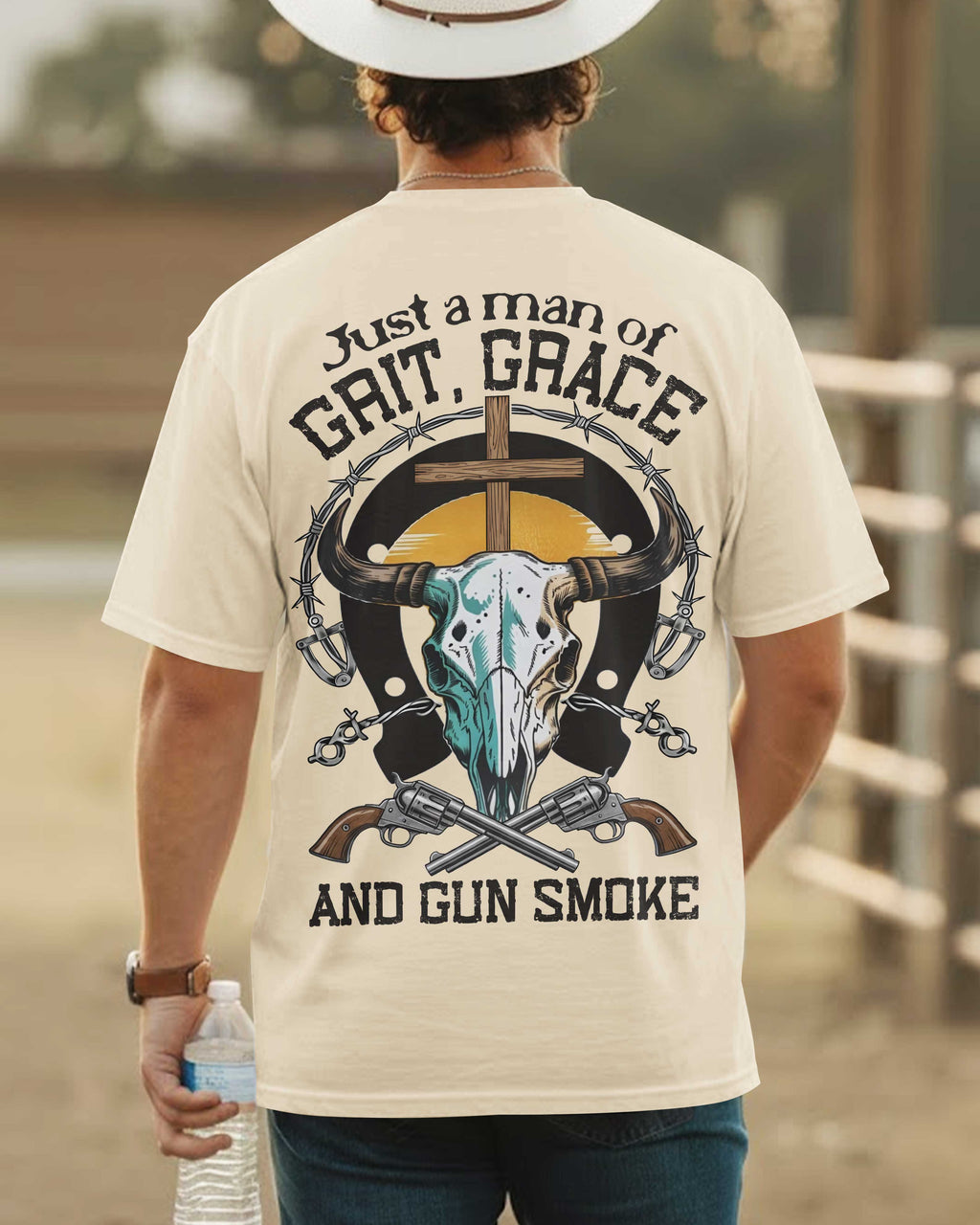 Just A Man Of Grit Grace And Gun Smoke T-Shirt