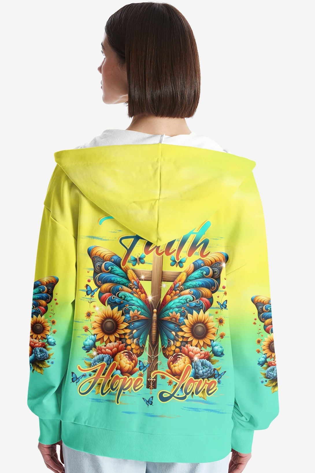 Faith Hope Love All Over Print Zip Hoodie - Christ Color
