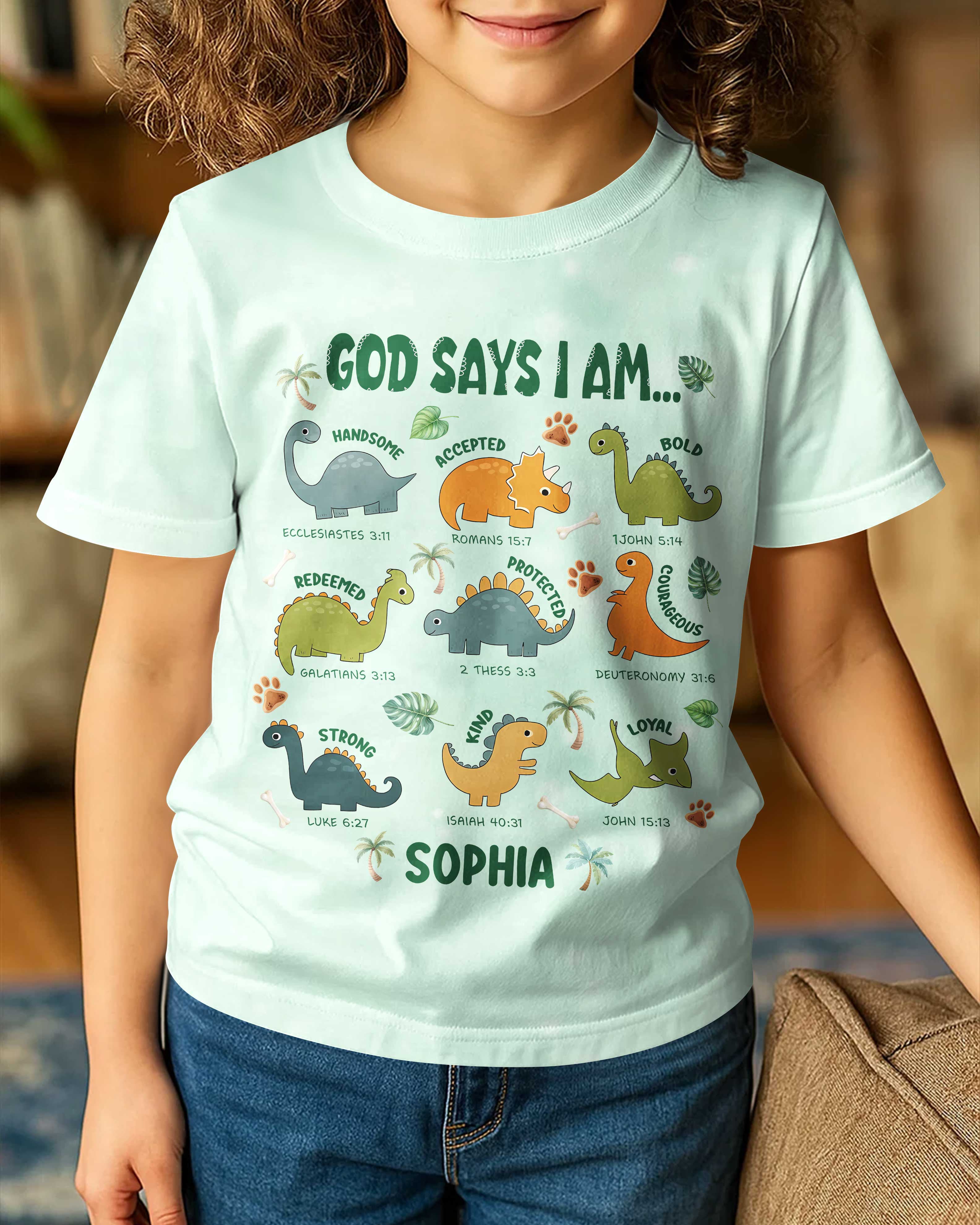 God Says I Am Dinosaur All Over Print T-Shirt Kid