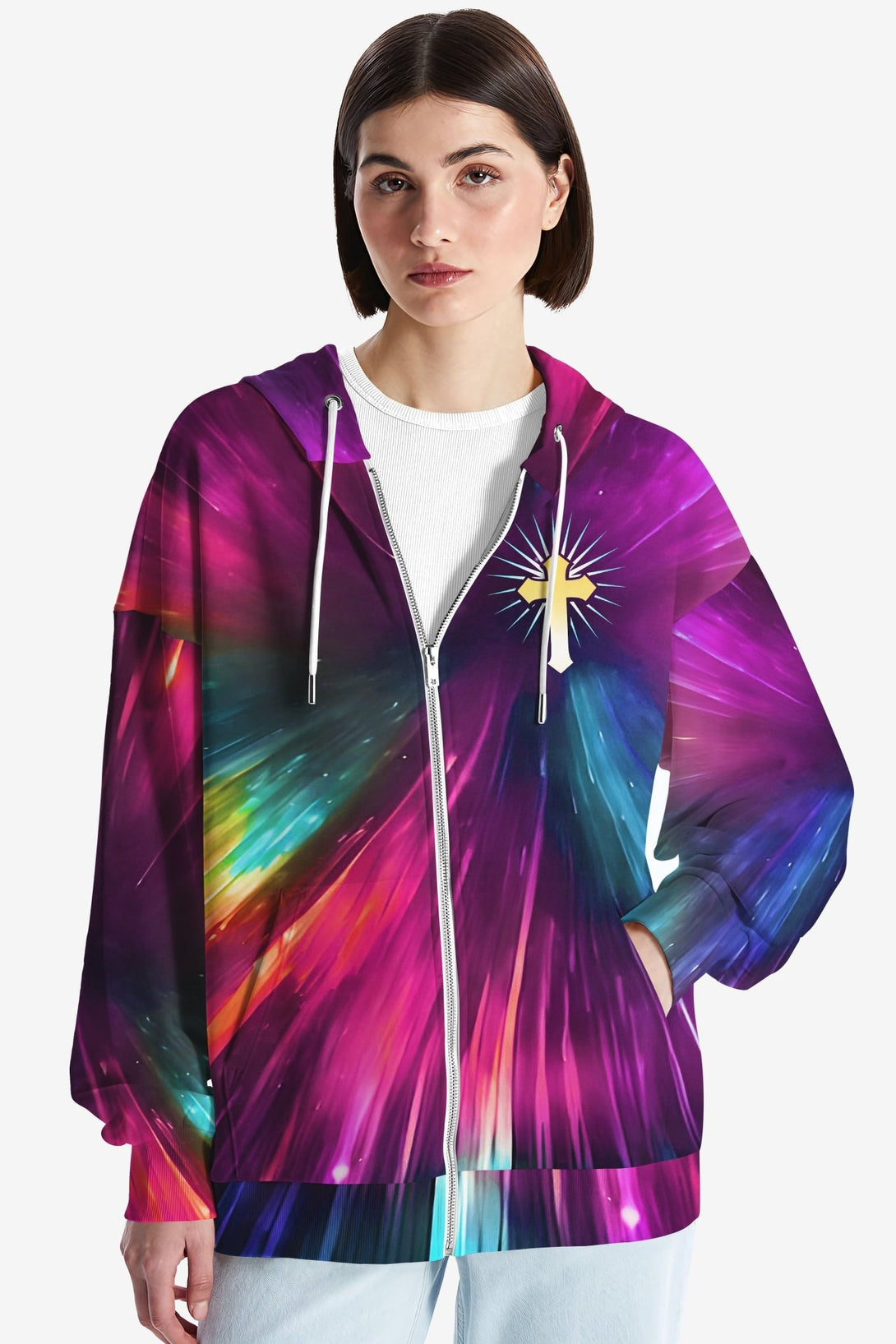 For God So Loved The World All Over Print Zip Hoodie - Christ Color