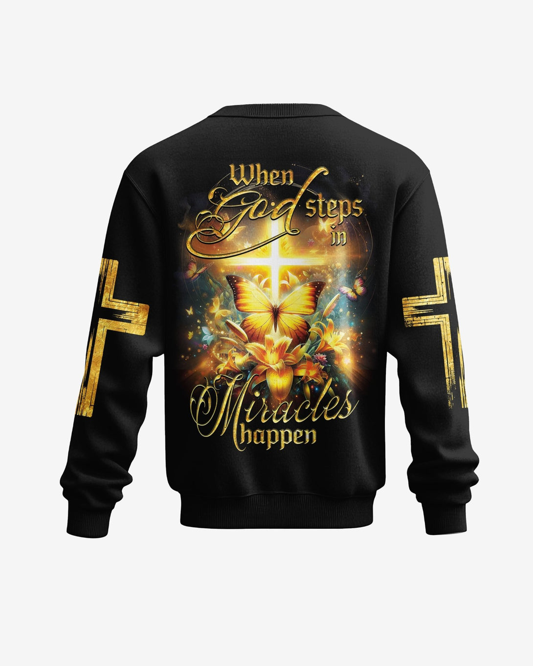 God Steps In Miracles Happen All Over Print Sweater - Christ Color
