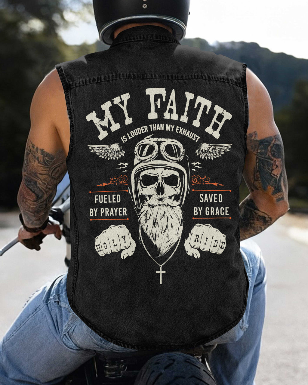 My Faith Is Louder Sleevesless Denim T-Shirt