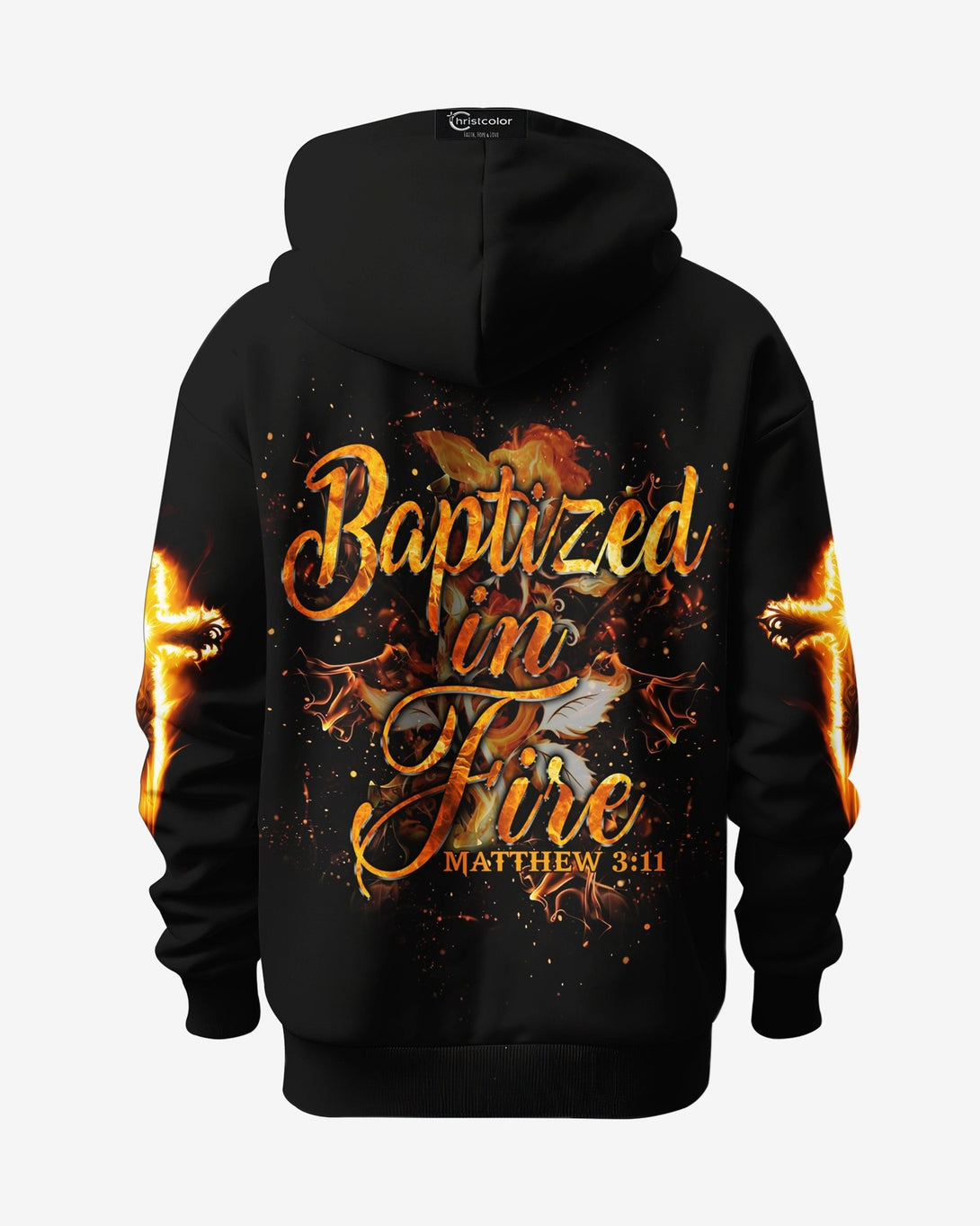 Baptized In Fire All Over Print Hoodie - Christ Color