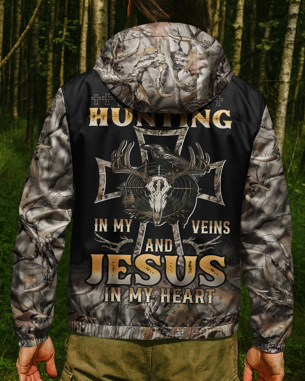 Hunting In My Veins And Jesus In My Heart All Over Print Outdoor Jacket