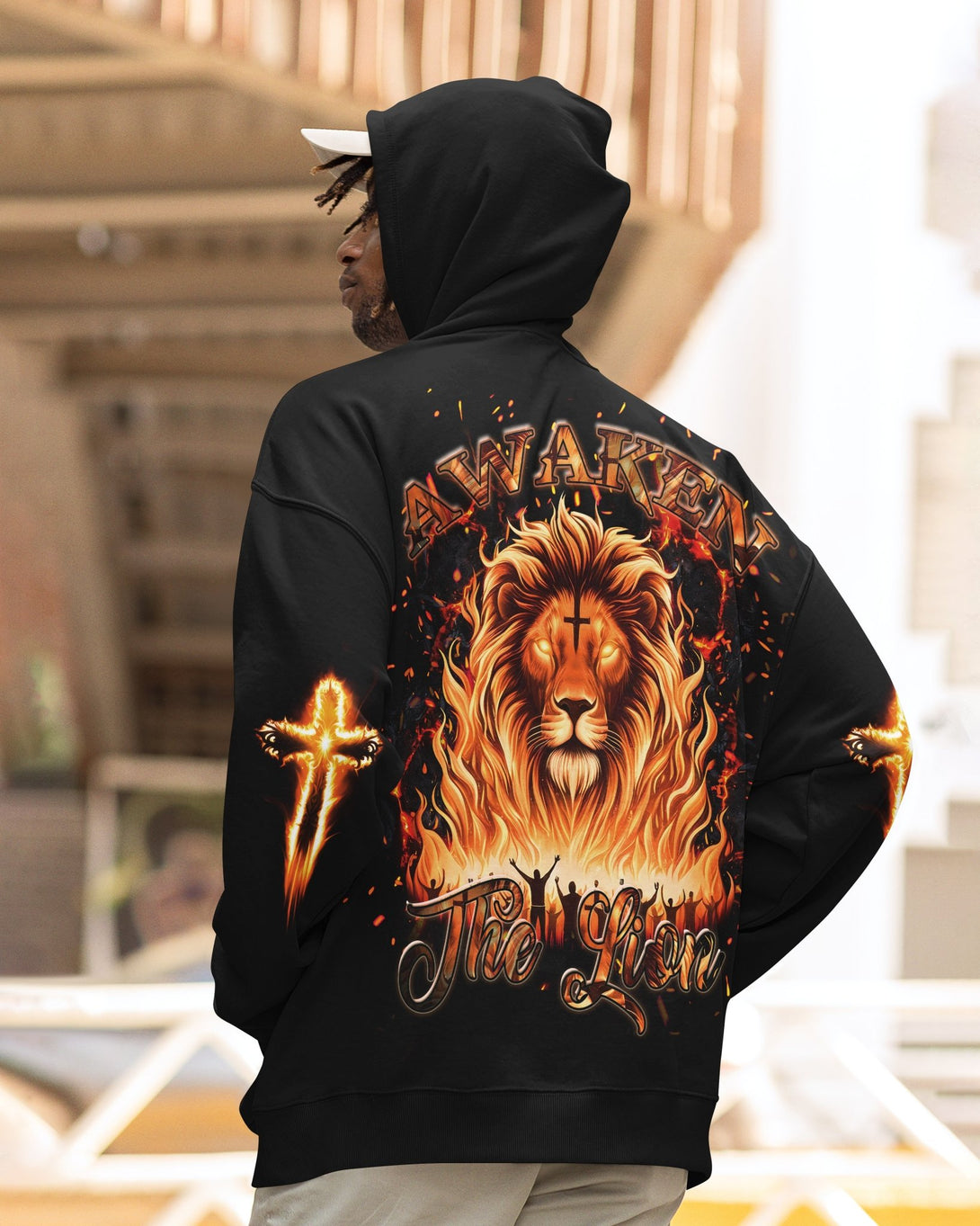 Awaken The Lion All Over Print Hoodie - Christ Color