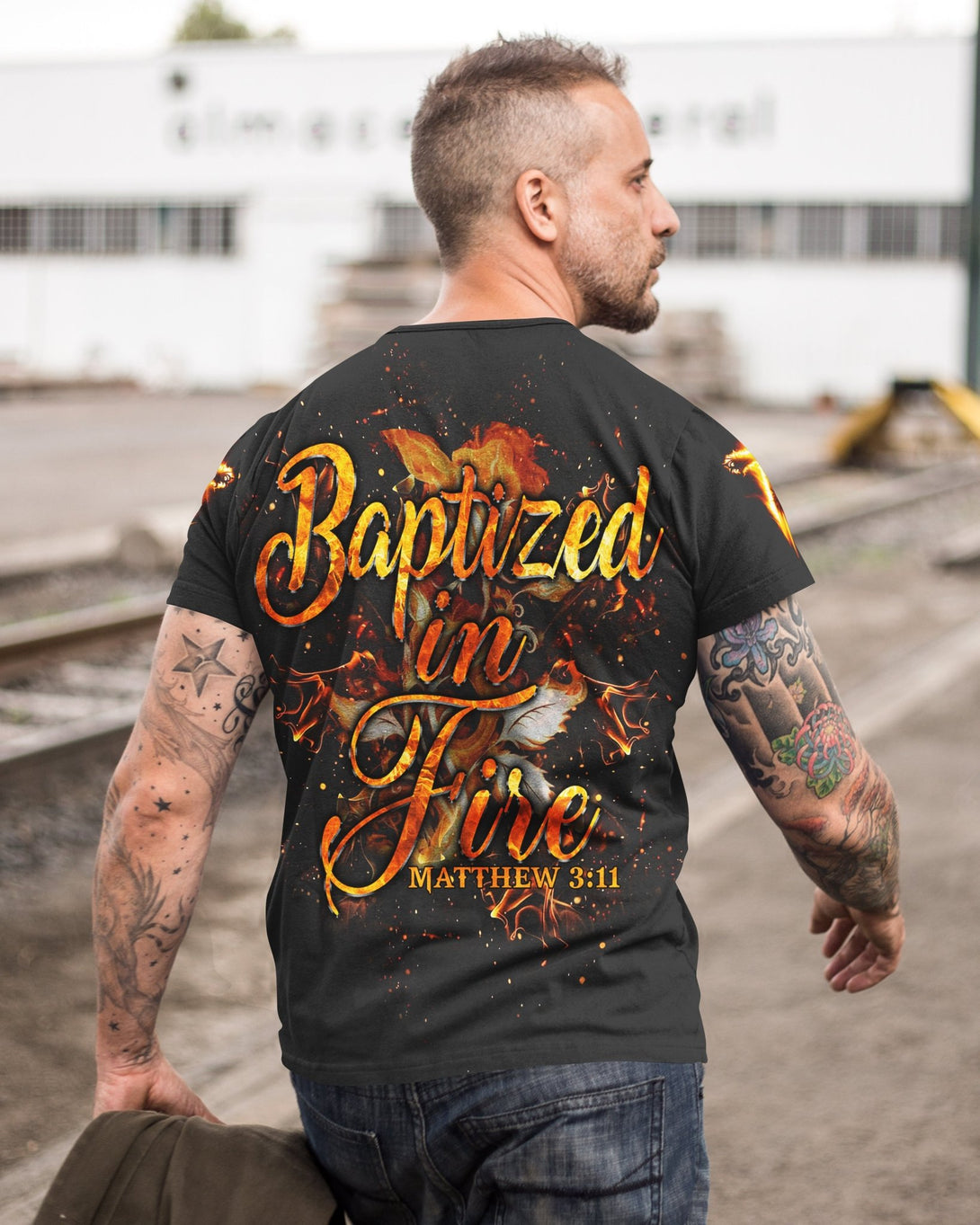 Baptized In Fire All Over Print T-shirt - Christ Color