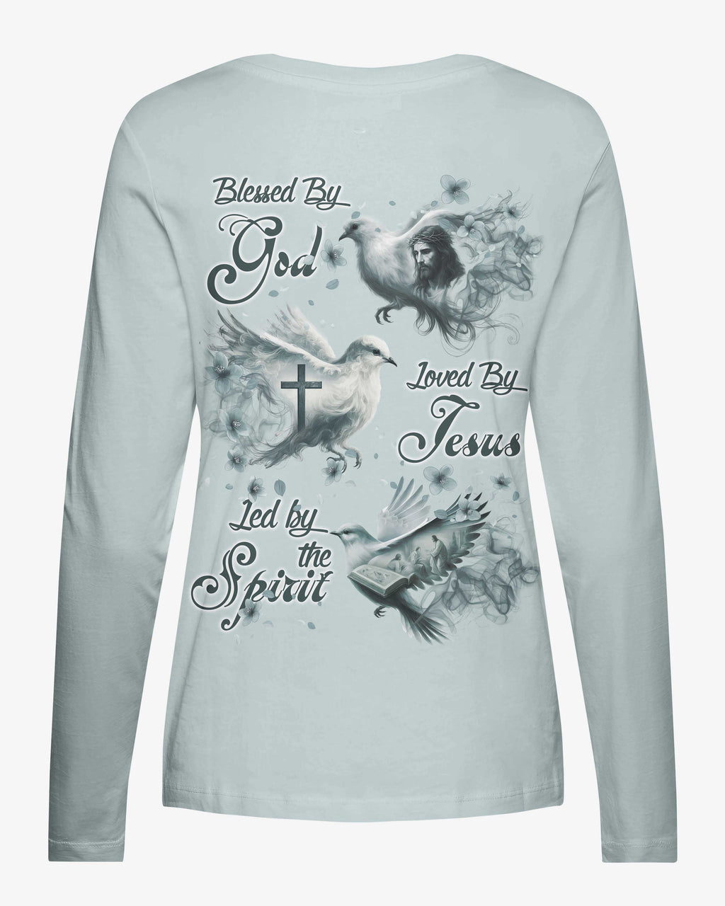 Blessed By God Loved By Jesus Led By The Spirit V-neck Long Sleeves Shirt