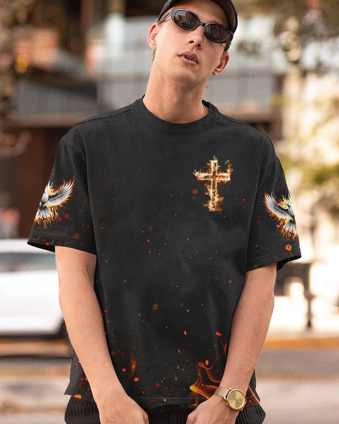 Baptized In Fire Matthew 3:11 All Over Print T-shirt - Christ Color