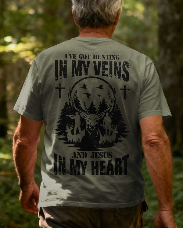 I've Got Hunting In My Veins And Jesus In My Heart Custom Name T-Shirt