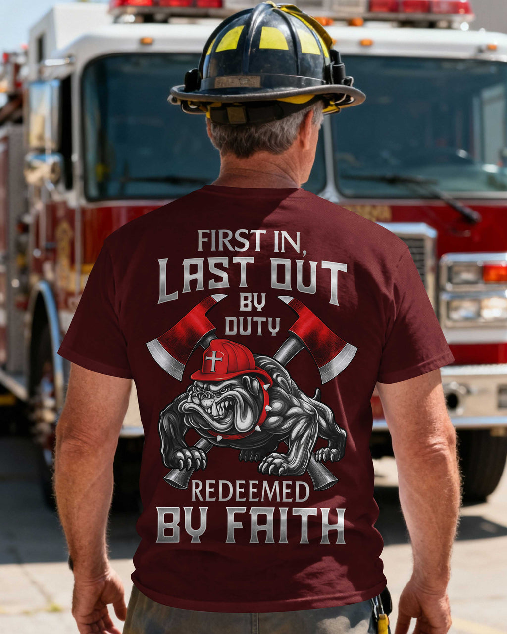 First In Last Out By Duty Redeemed By Faith T-Shirt