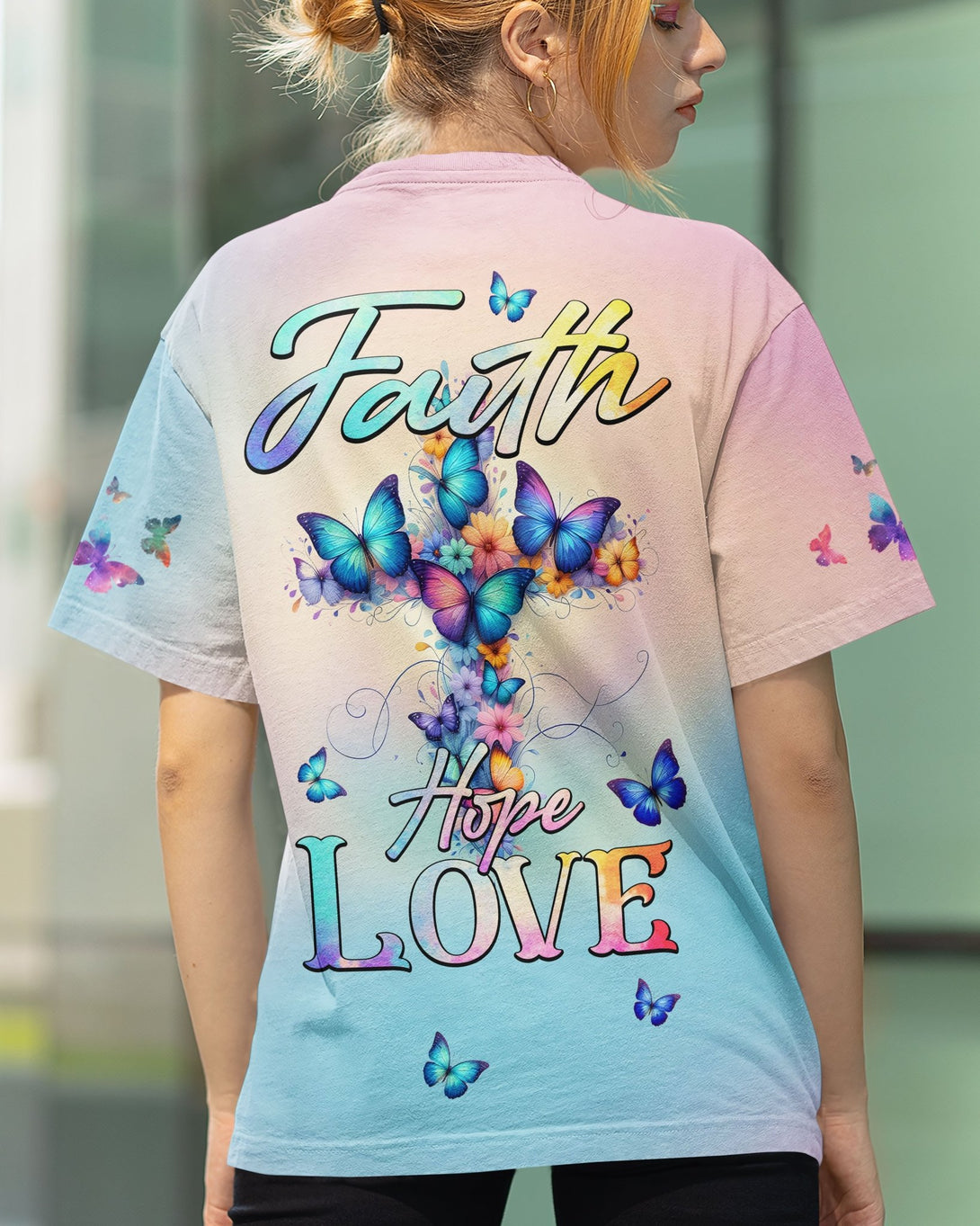 Butterfly Faith Hope Love All Over Print T-shirt - Christ Color
