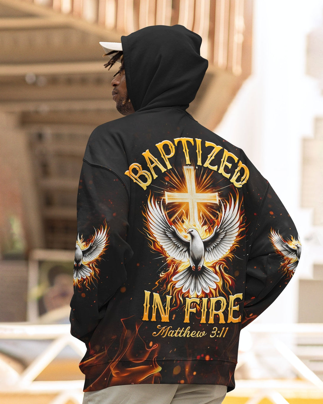 Baptized In Fire Matthew 3:11 All Over Print Zip Hoodie - Christ Color