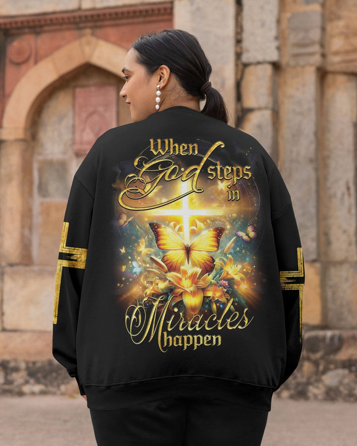 God Steps In Miracles Happen All Over Print Sweater - Christ Color
