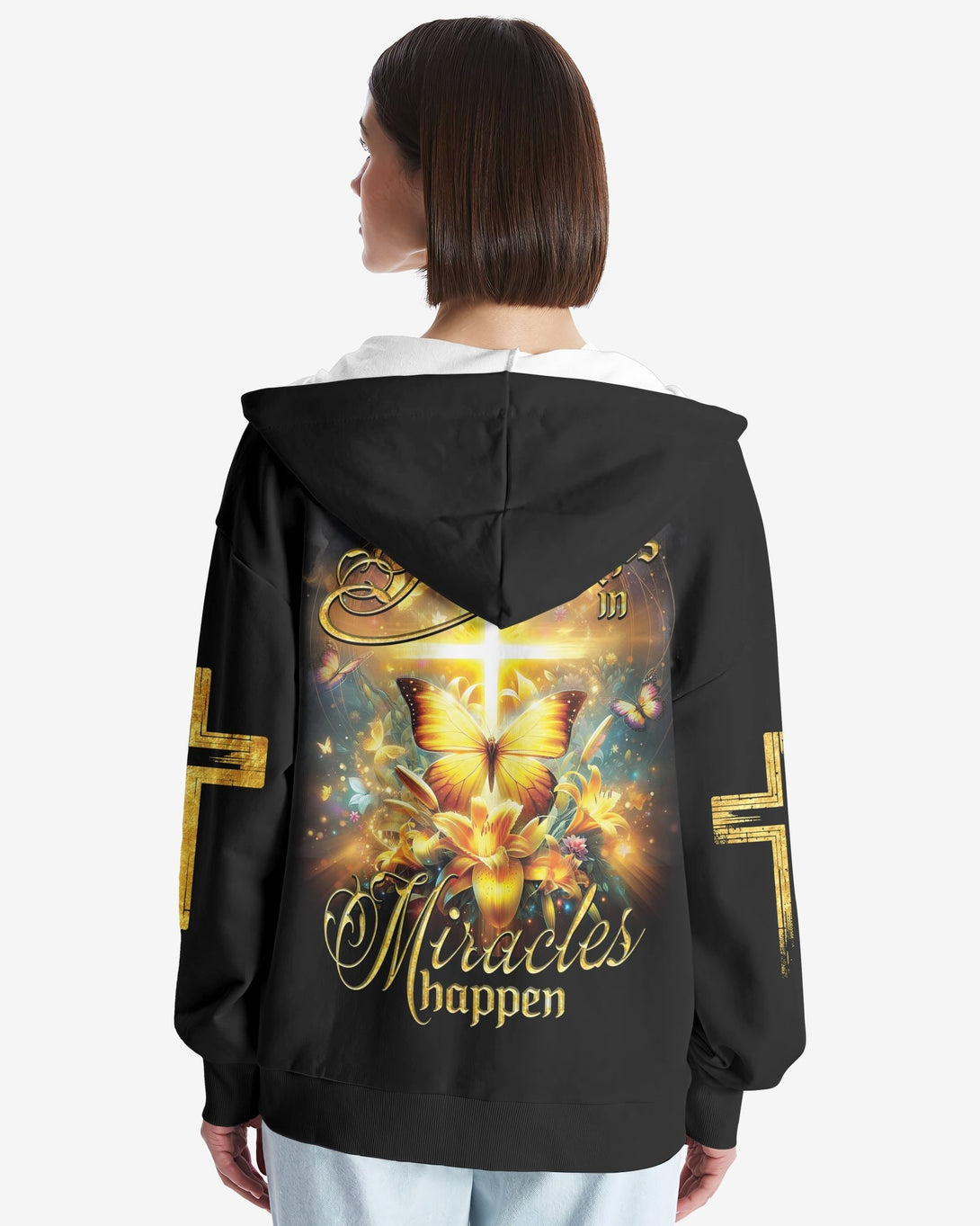 God Steps In Miracles Happen All Over Print Zip Hoodie - Christ Color