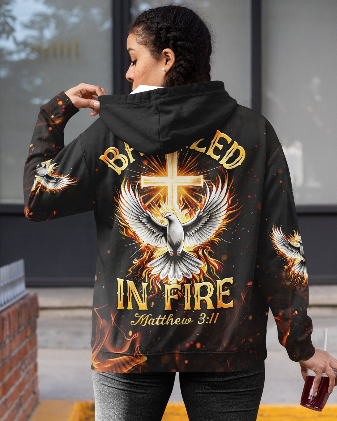 Baptized In Fire Matthew 3:11 All Over Print Zip Hoodie - Christ Color