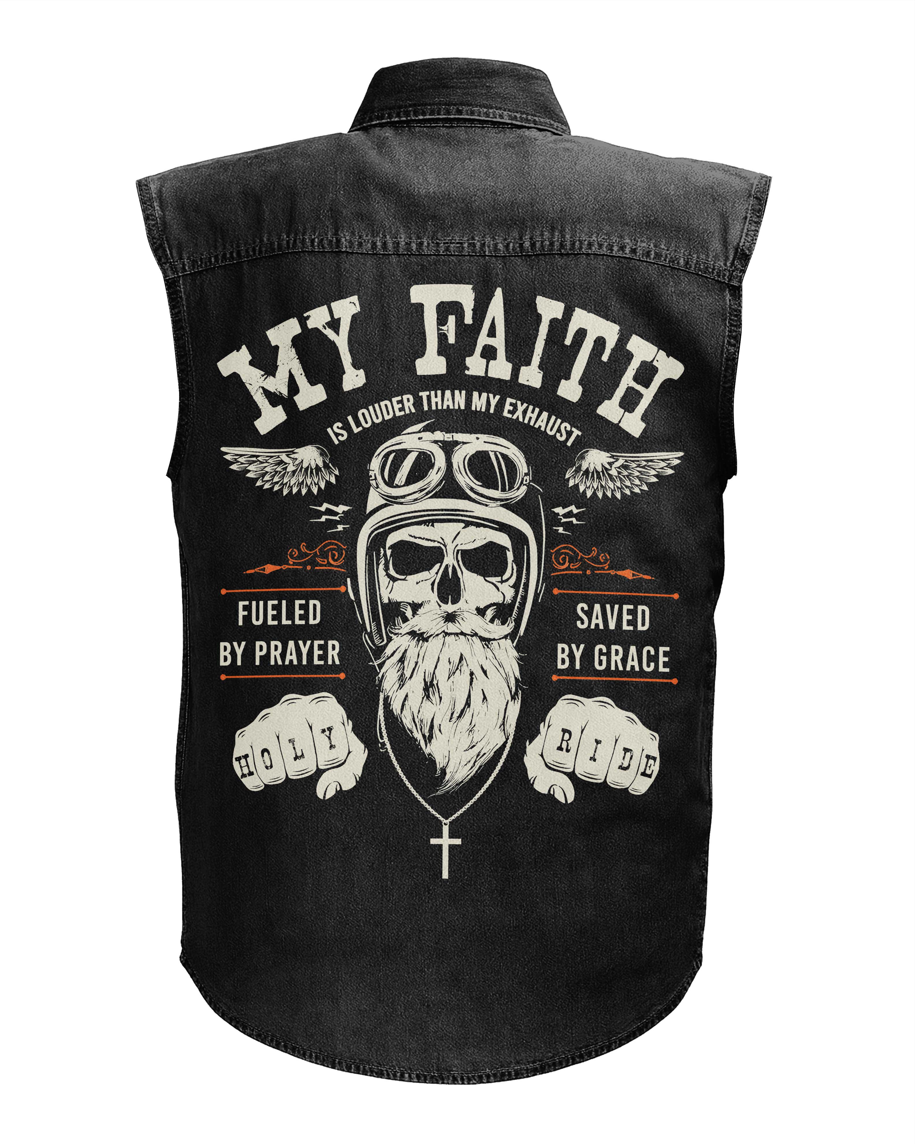 My Faith Is Louder Sleevesless Denim T-Shirt
