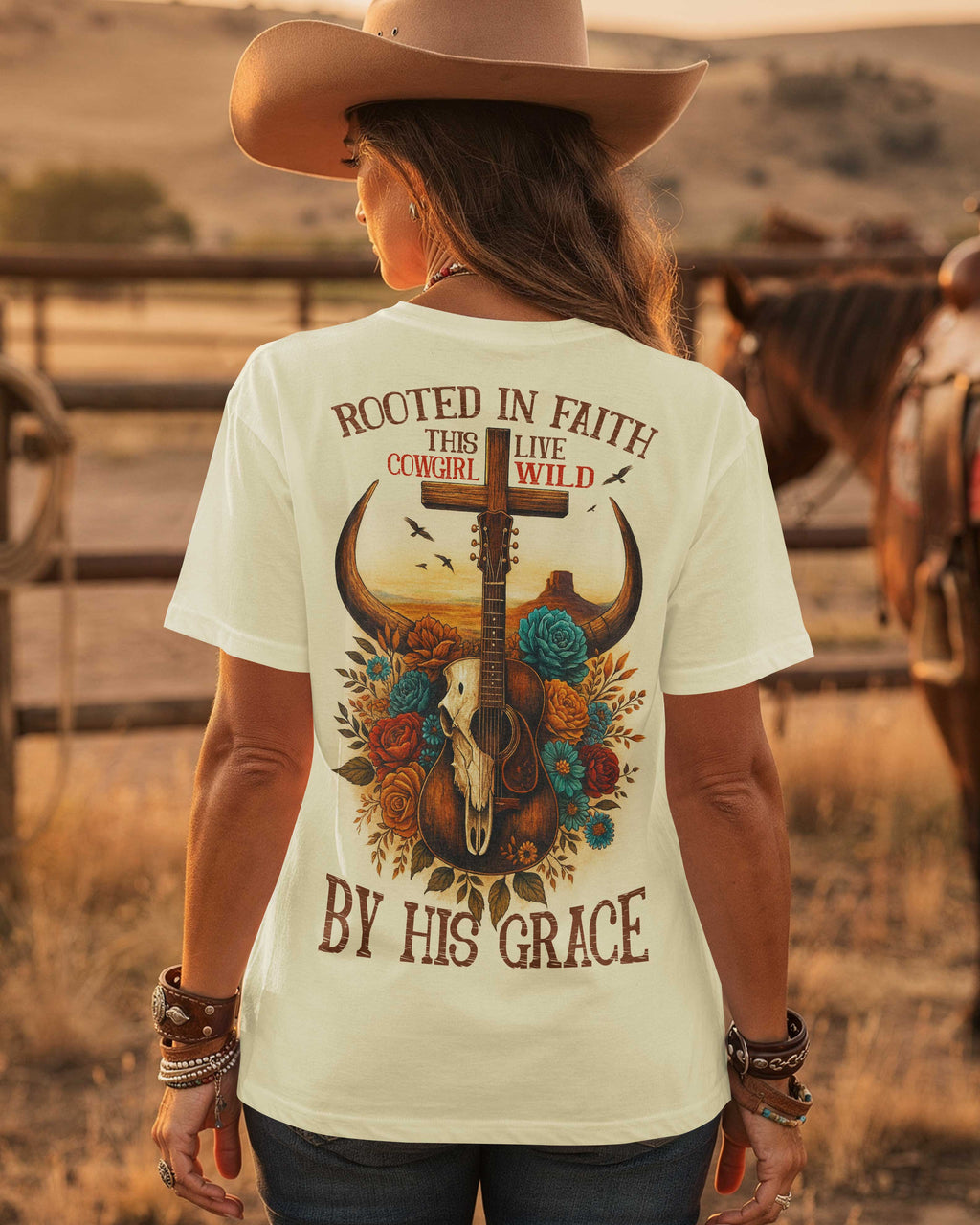 Rooted In Faith This Cowgirl Live Wild By His Grace T-Shirt