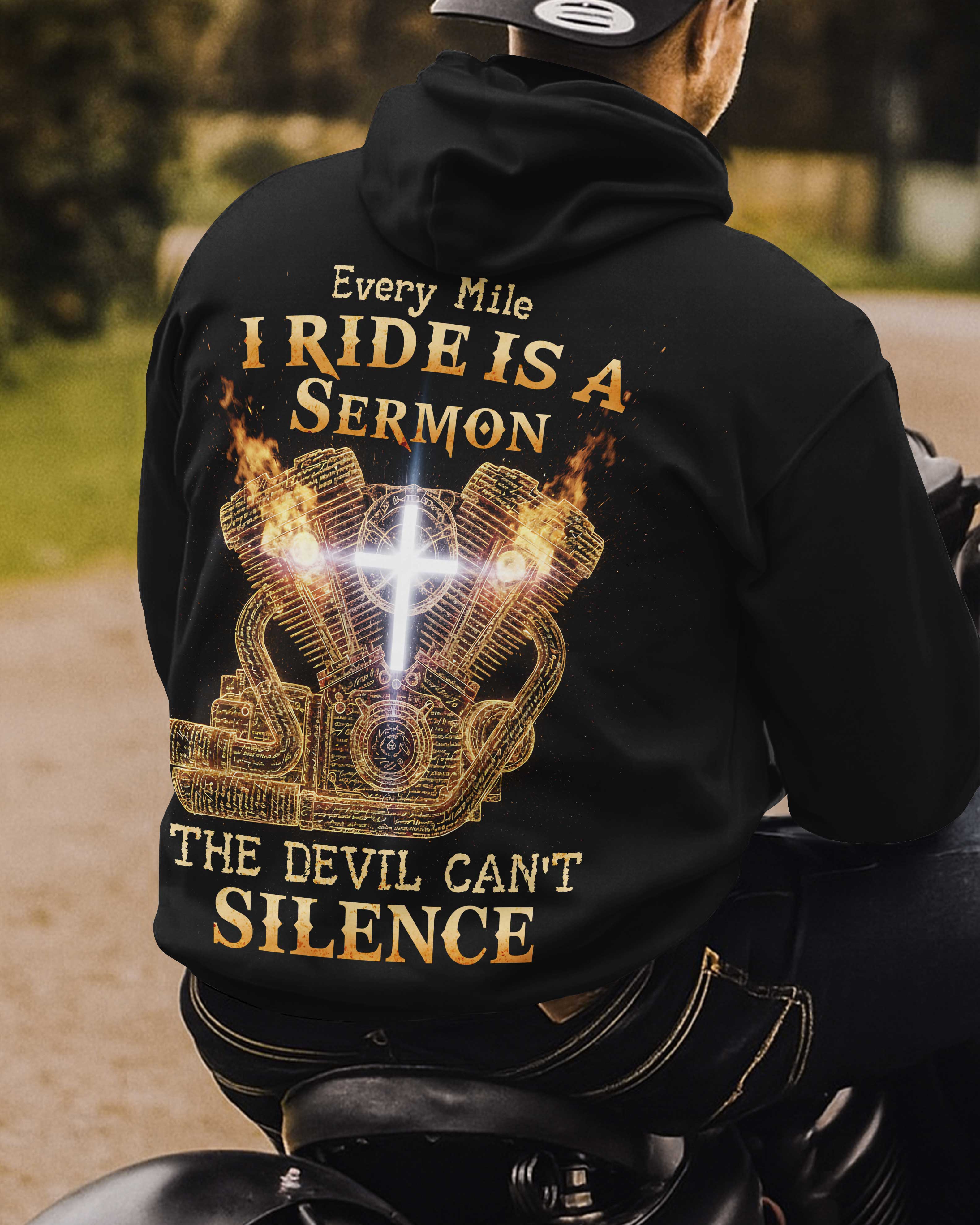 Every Mile I Ride Is A Sermon The Devil Can't Silence All Over Print Zip Hoodie