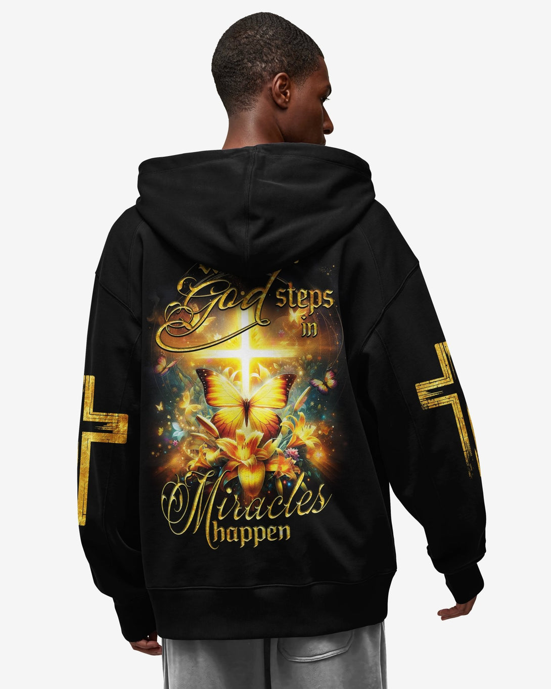 God Steps In Miracles Happen All Over Print Zip Hoodie - Christ Color