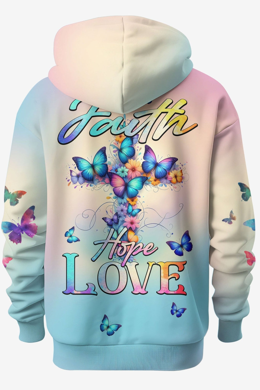 Butterfly Faith Hope Love All Over Print Hoodie - Christ Color