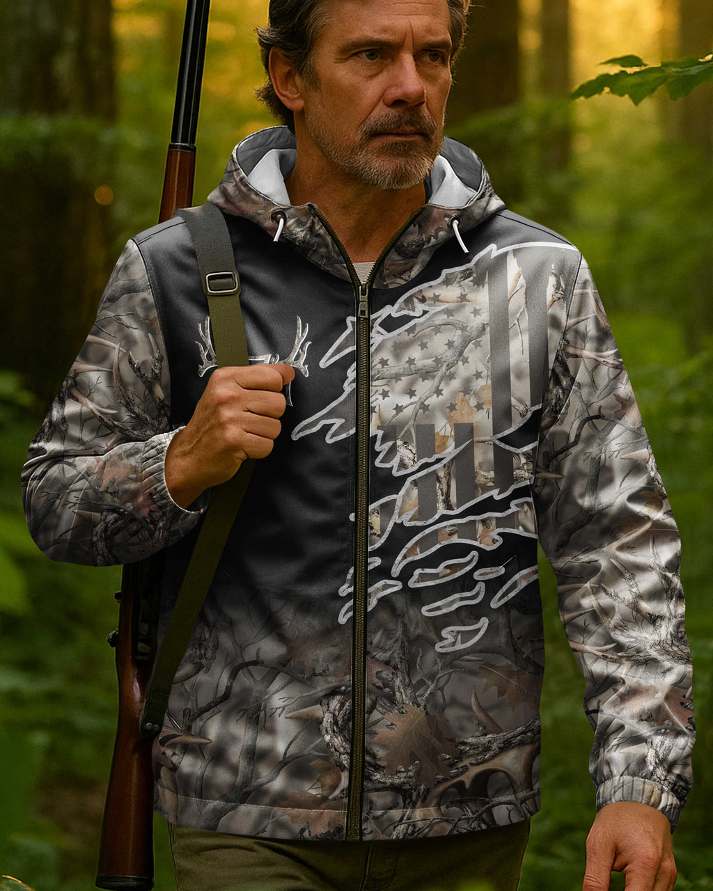 Hunting In My Veins And Jesus In My Heart All Over Print Outdoor Jacket