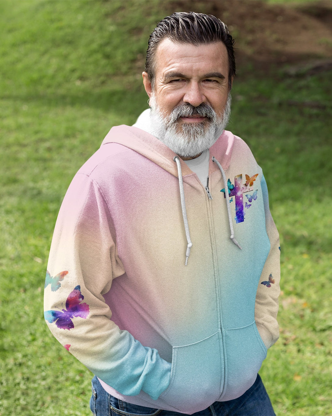 Butterfly Faith Hope Love All Over Print Zip Hoodie - Christ Color