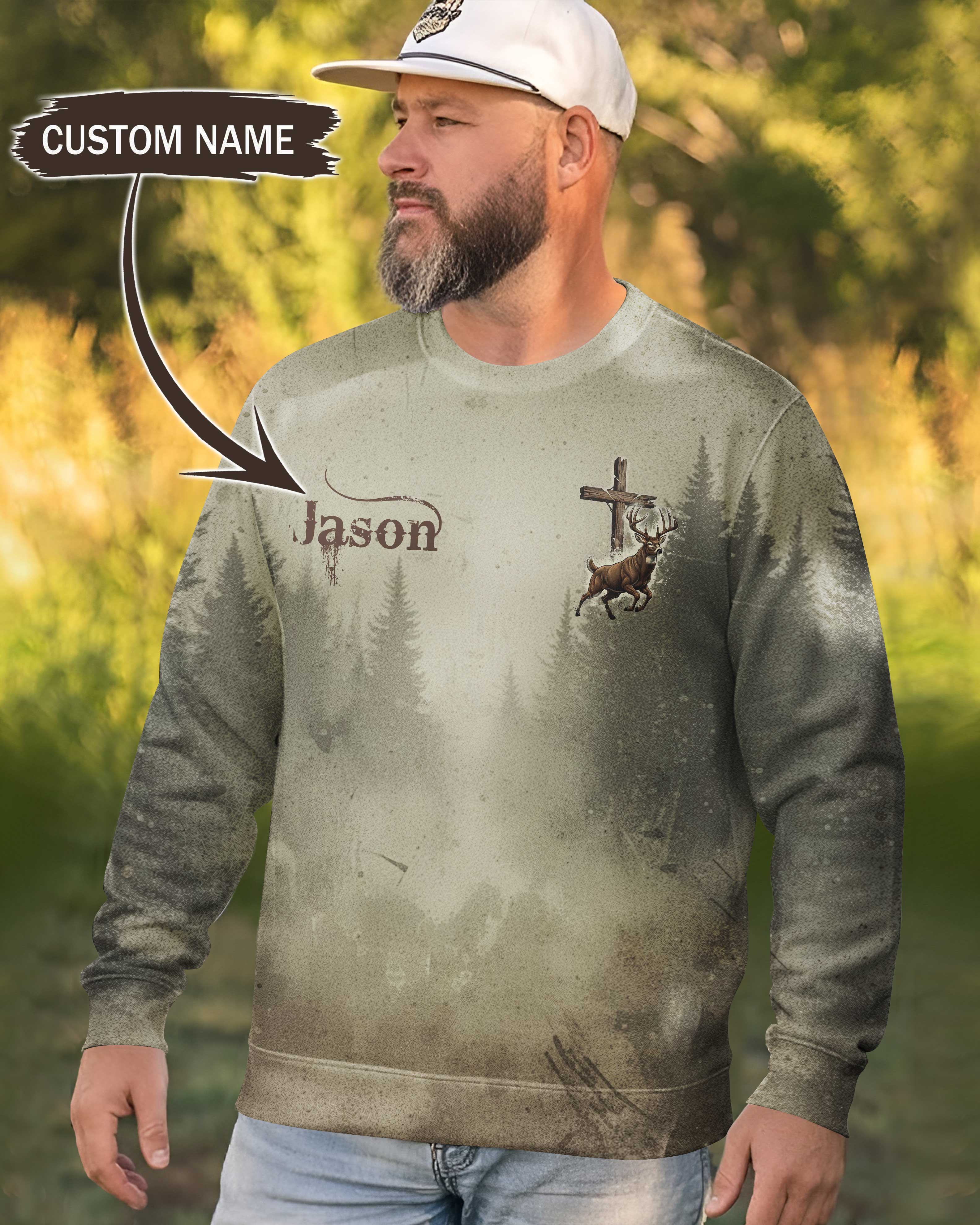 I Like Hunting And Believe In Jesus All Over Print Custom Name Sweater