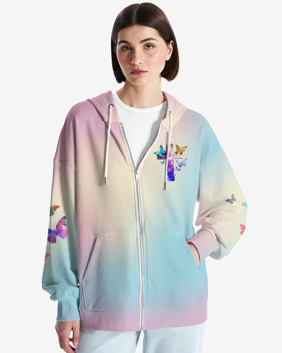 Butterfly Faith Hope Love All Over Print Zip Hoodie - Christ Color